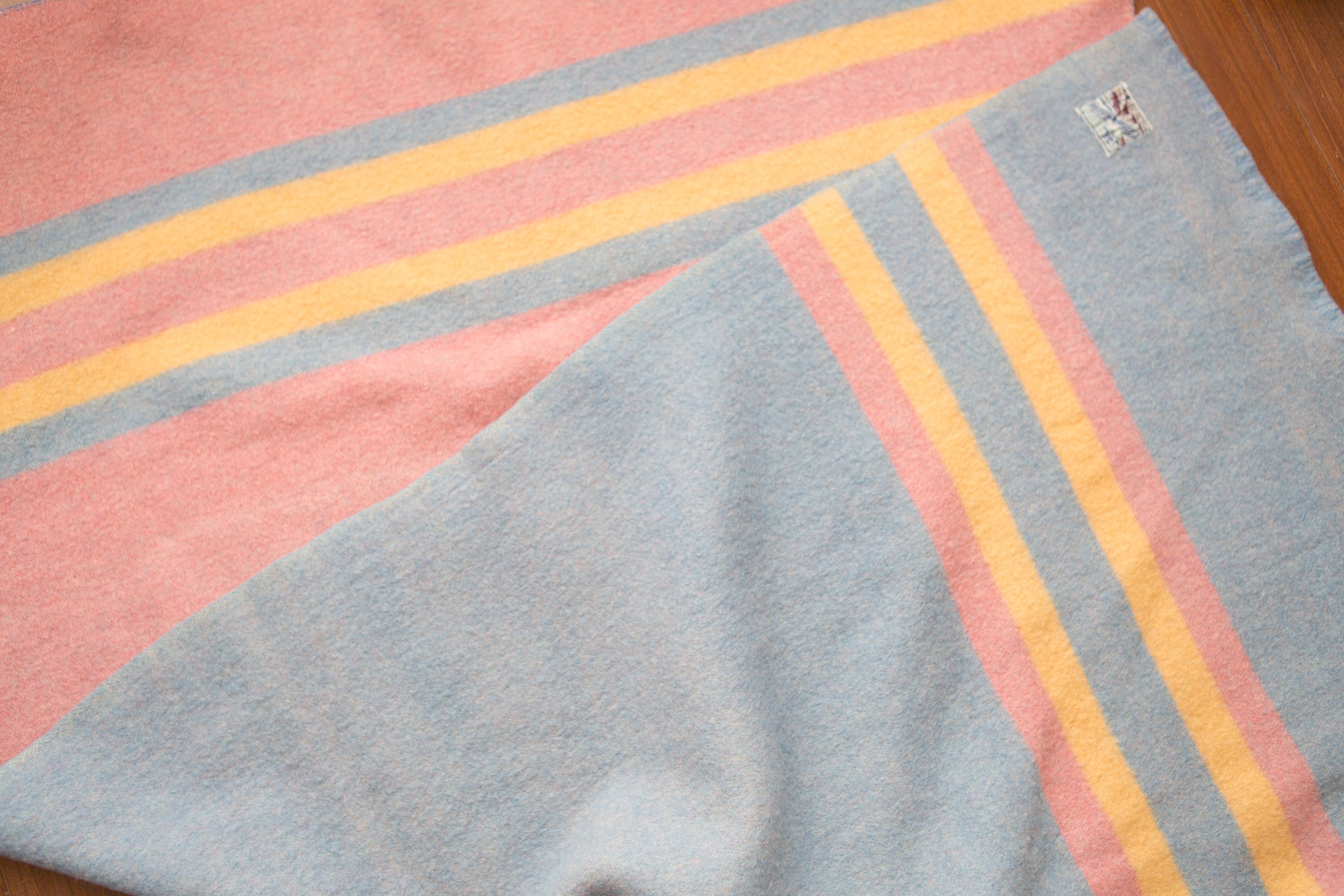 Wool Stripe Blanket / Pink and Blue Vintage Ottawa Valley Wool Blanket