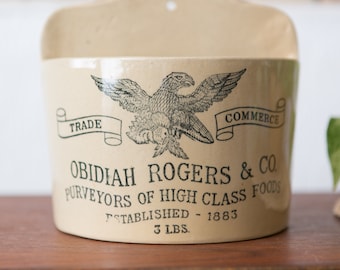 Obidiah Rogers and Co. Purveyors of High Class Foods Est. 1883, 3lbs -Ceramic Wall Pot - Rustic Farmhouse Planter with Eagle Graphic