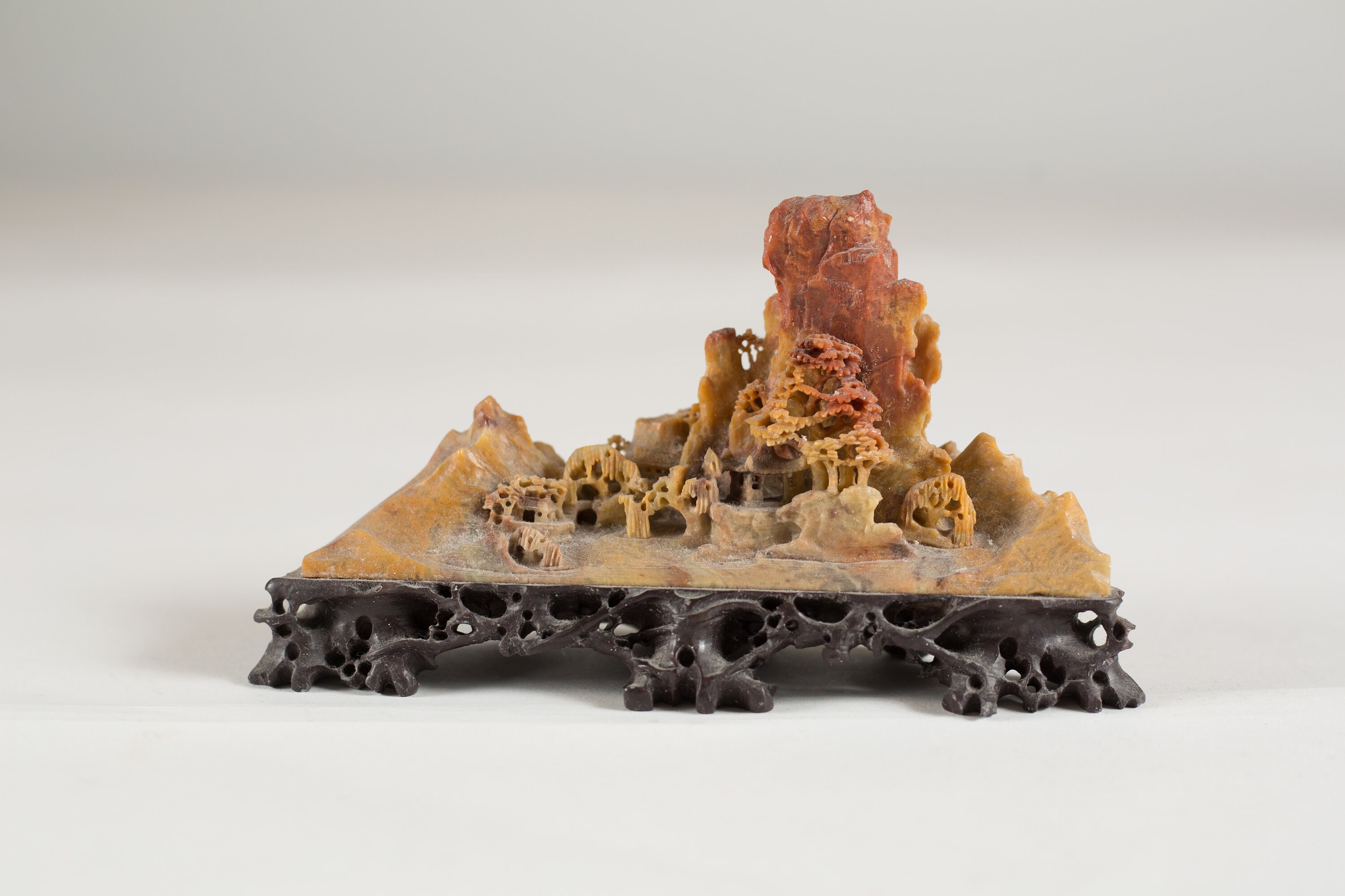 Chinese Carved Shoushan Stone Village and Trees Ombre Asian Stone