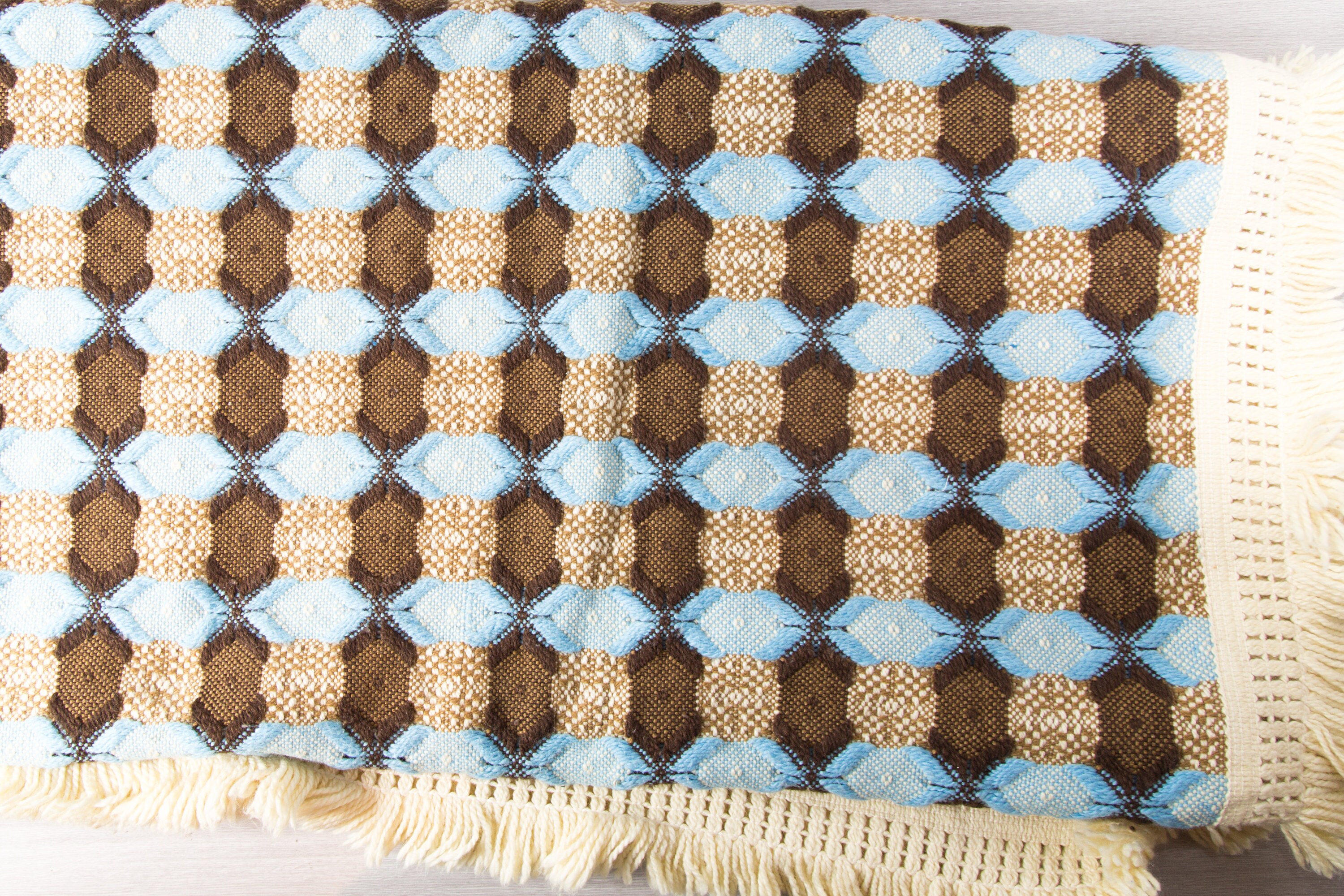 Vintage Woven Blanket / Large Quilted StyleGeometric Diamond Blue and