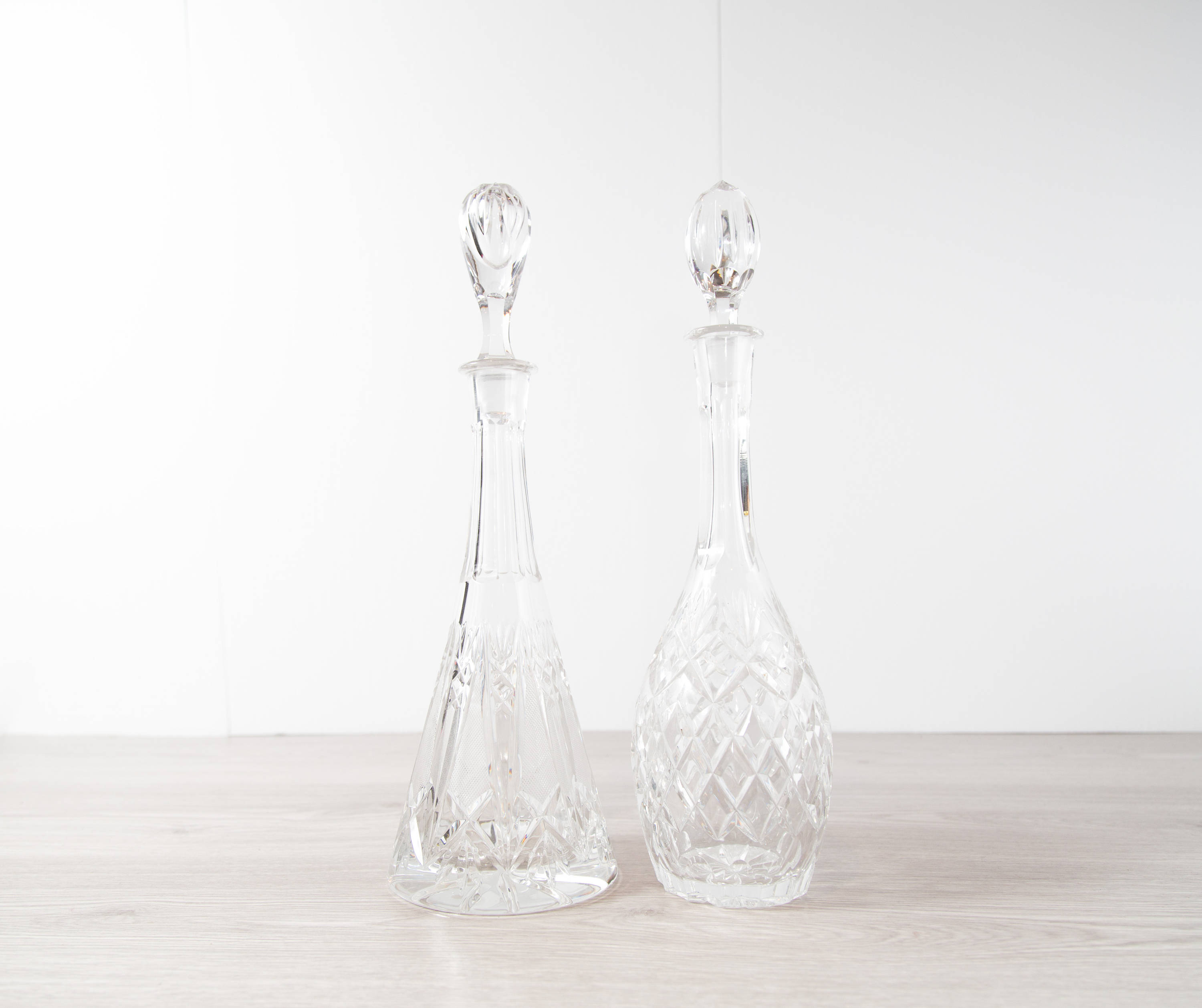 Crystal Glass Decanters / Vintage Etched Glass Decanters for Whisky, Hard Liquor / Vintage Barware