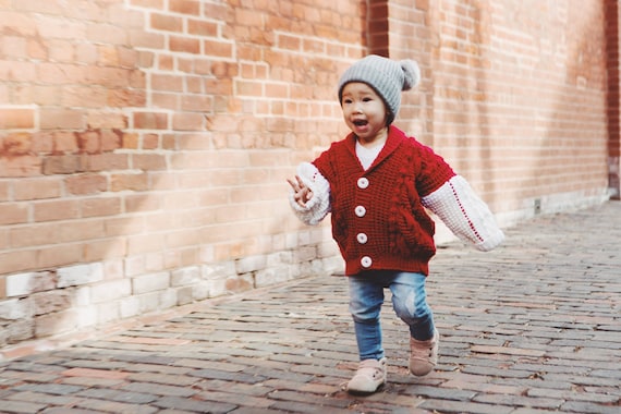 Kids Knit Sweater Vintage Hand knit Cardigan Retro Girls Boys