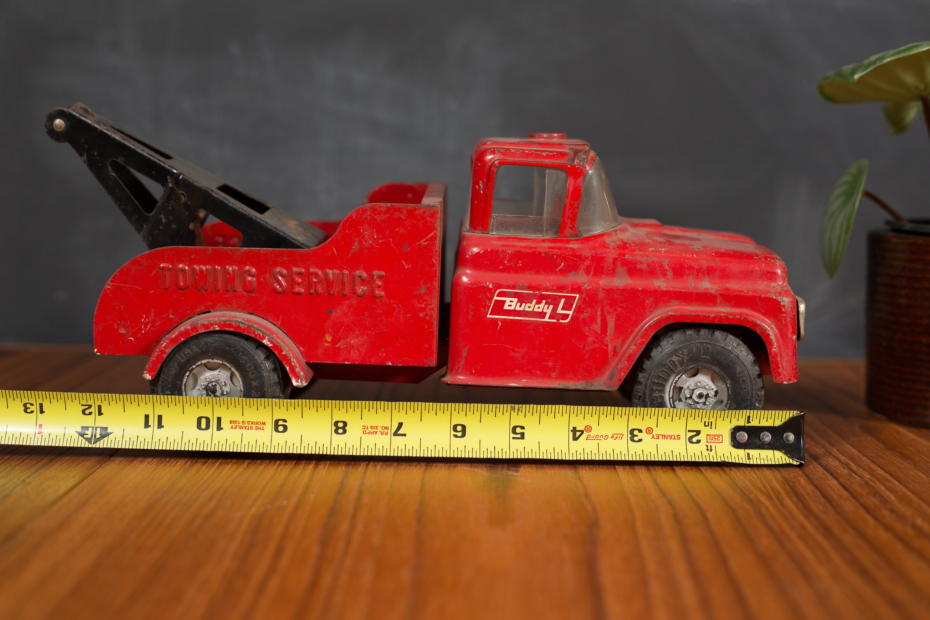 1960's Vintage Buddy L Red Tow Truck Towing Service Truck