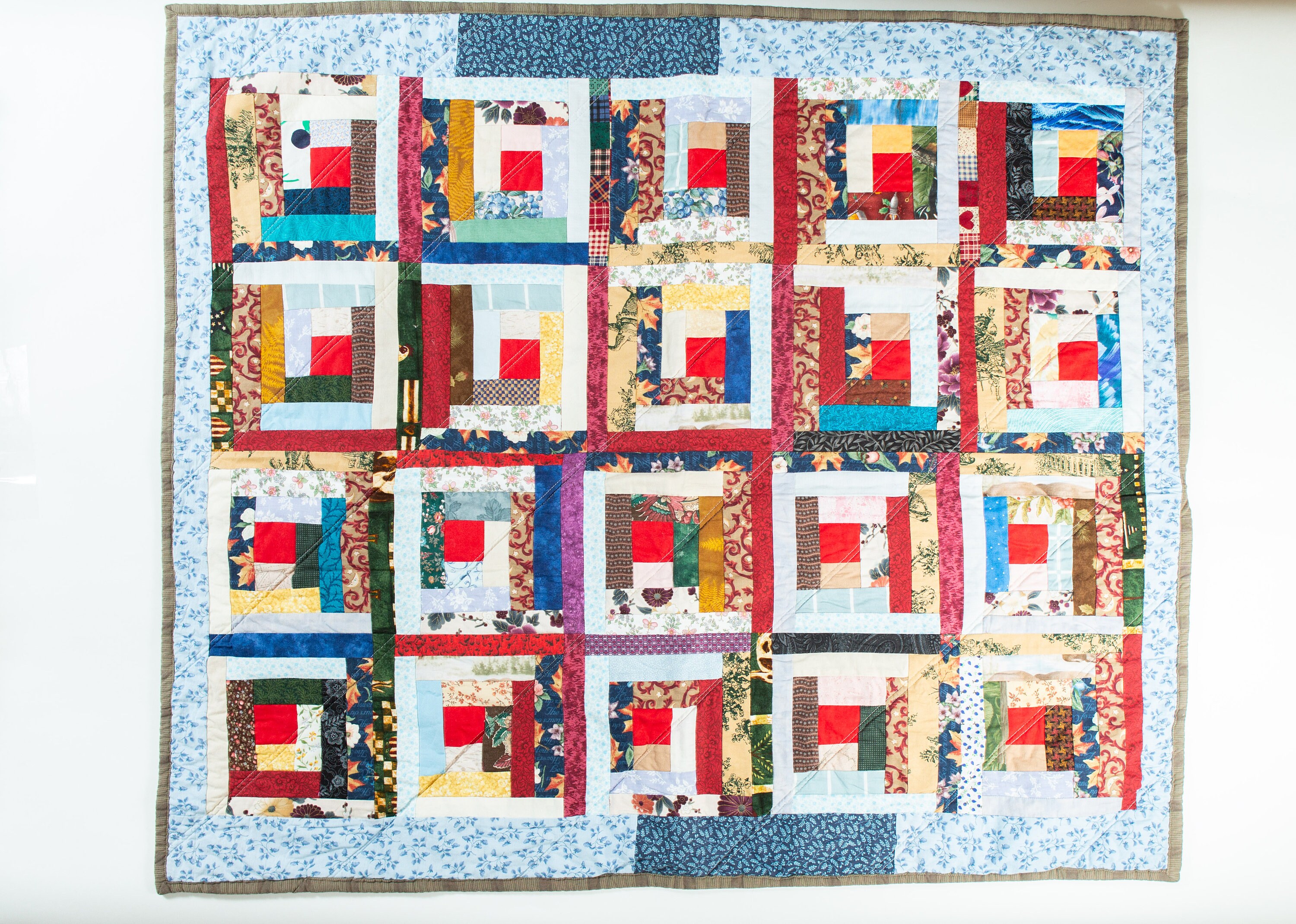 2 Vintage Quilts Handsewn Fabric Blanket Large Quilted Geometric