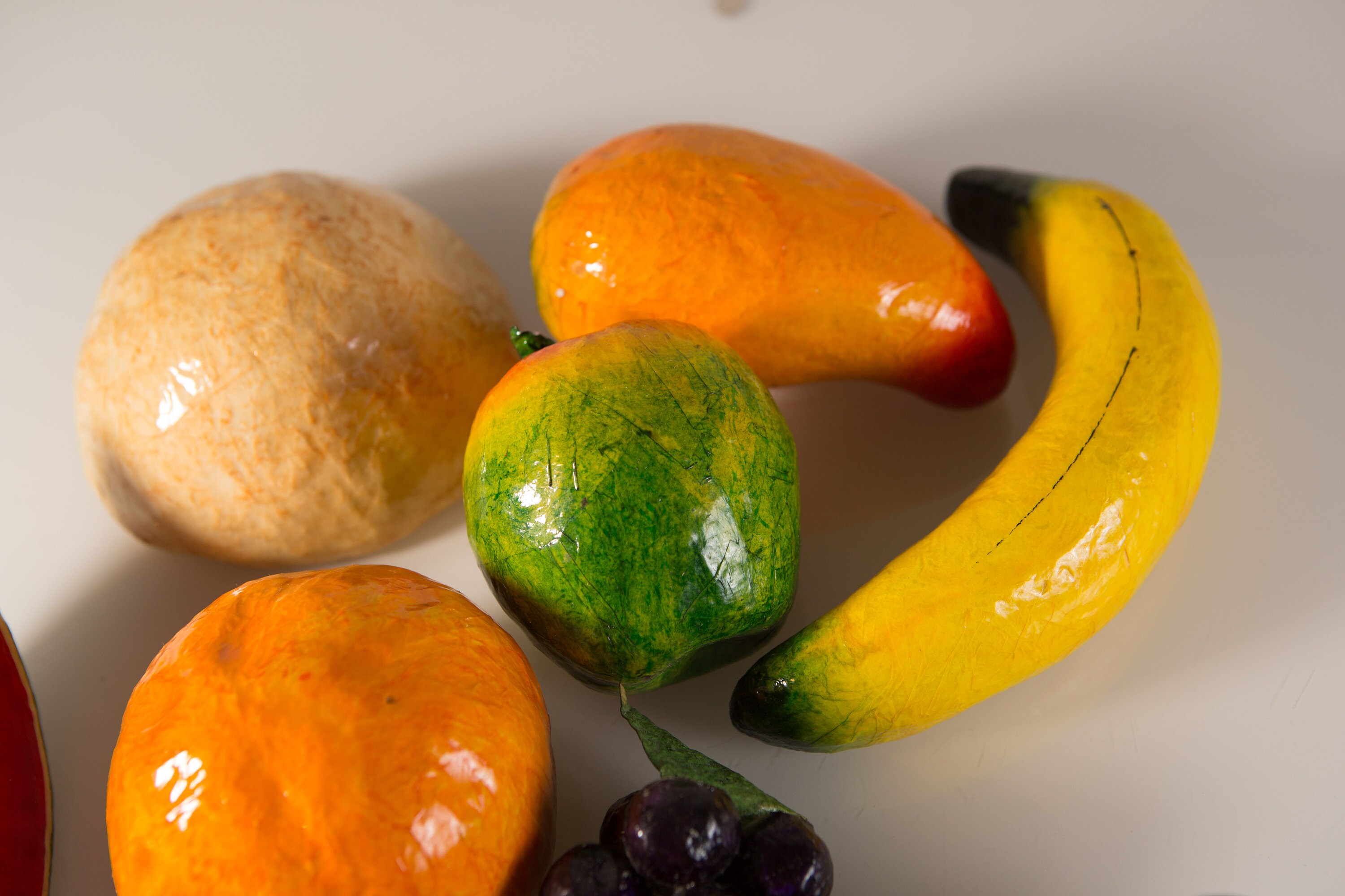 Paper Mache Fruit 9piece Set of Vintage Handmade and Painted Mexican