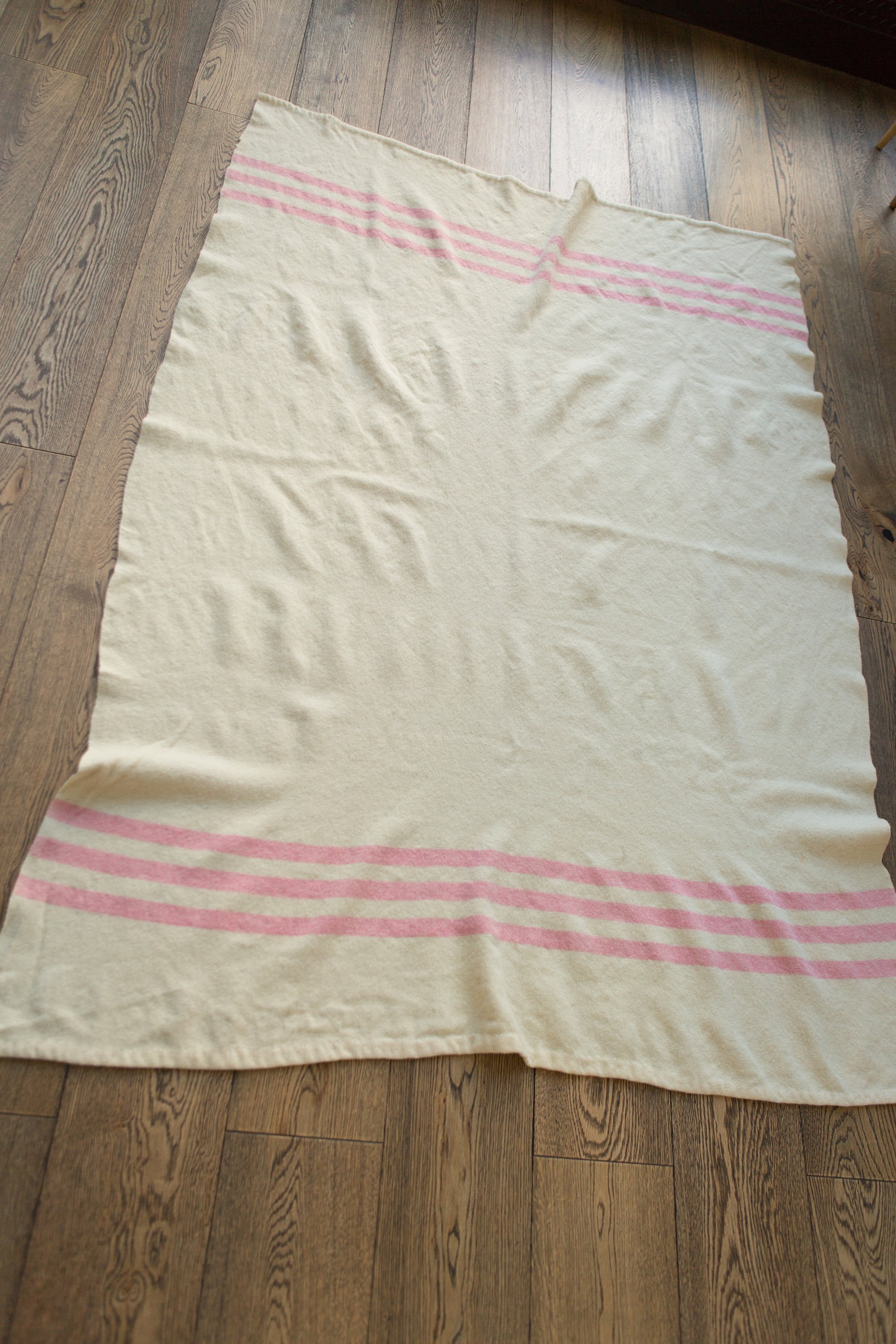 Vintage Striped Blanket Cream and Pink Wool Pinstripe Throw Pastel Pink Baby's Room Nursery