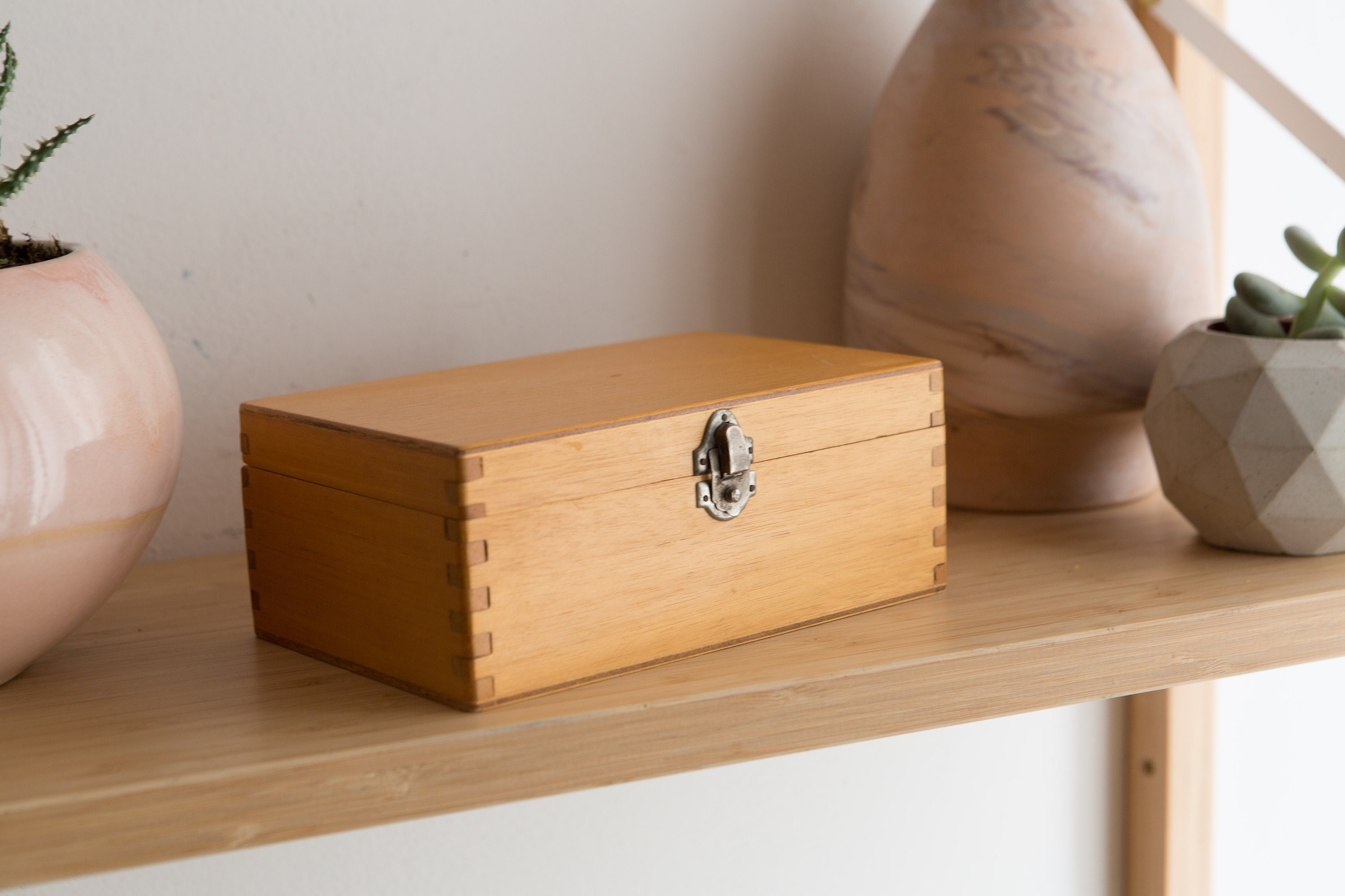 Vintage Wood Box Light Muted Wood Chest Style Cigar Box Jewelry or