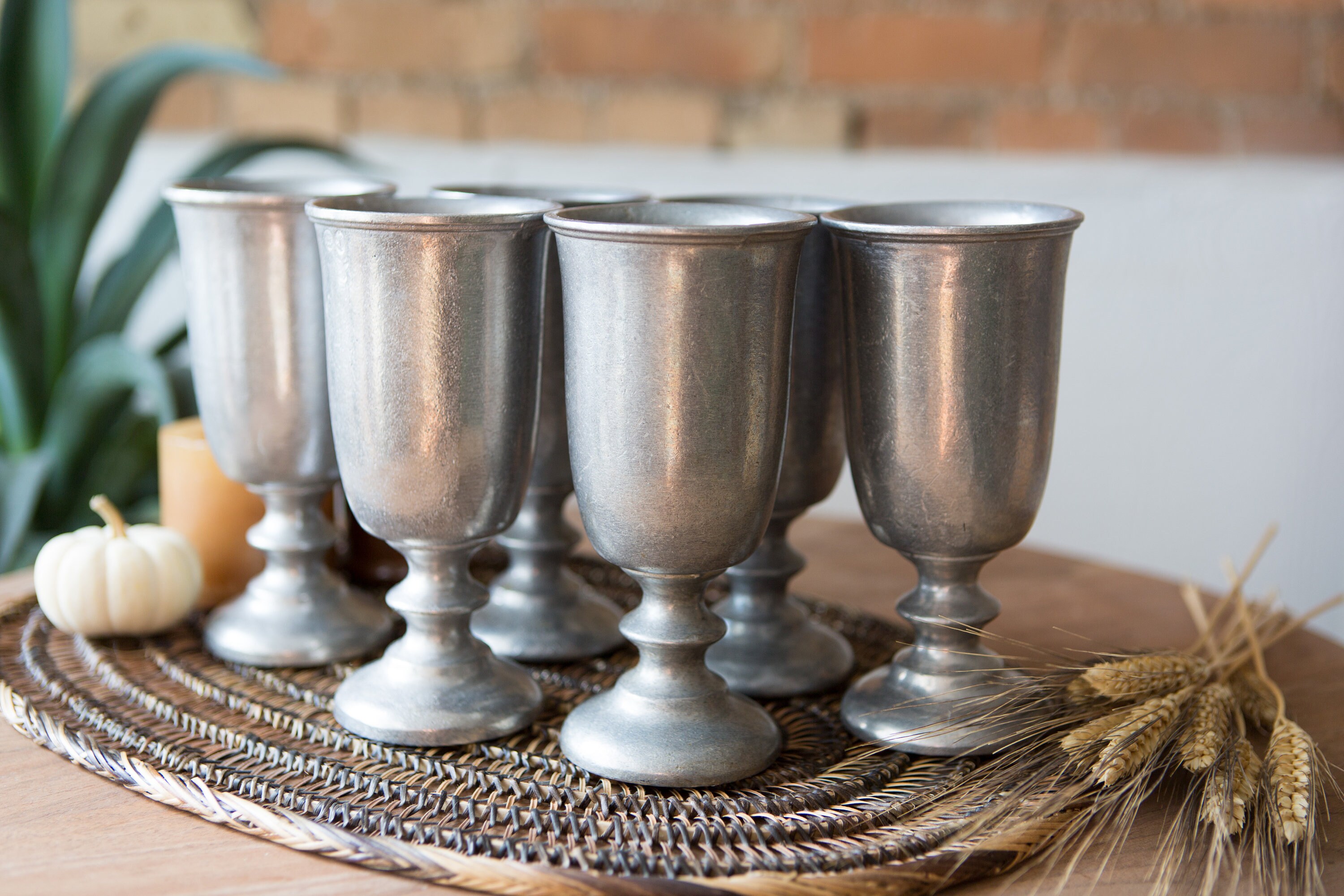 6 Pewter Wine Goblets 12oz American Tudor Style Souvenir Beer Glasses