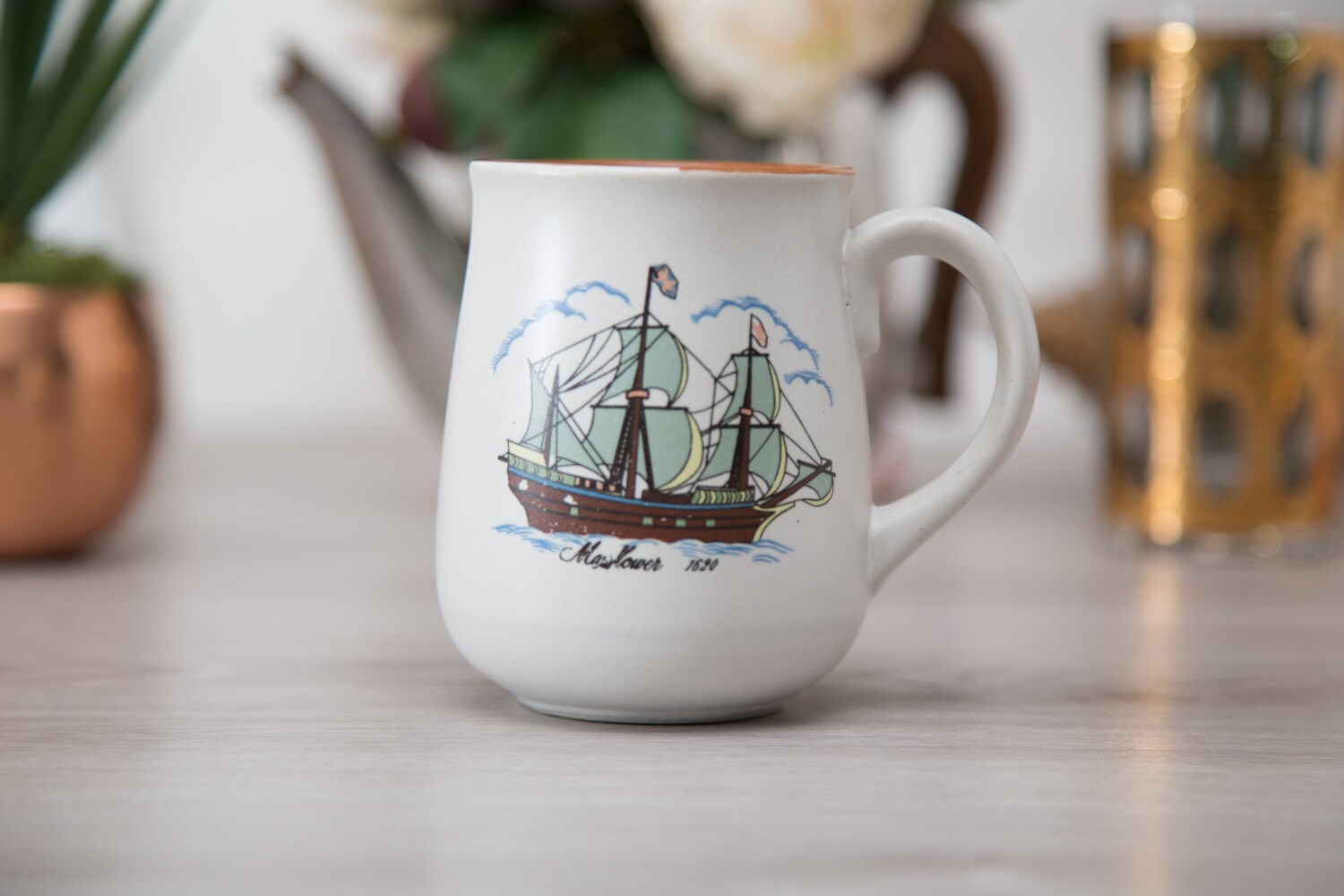Vintage Ship Mug / Nautical Mayflower 1620 Ship Sailing Mug / Made in