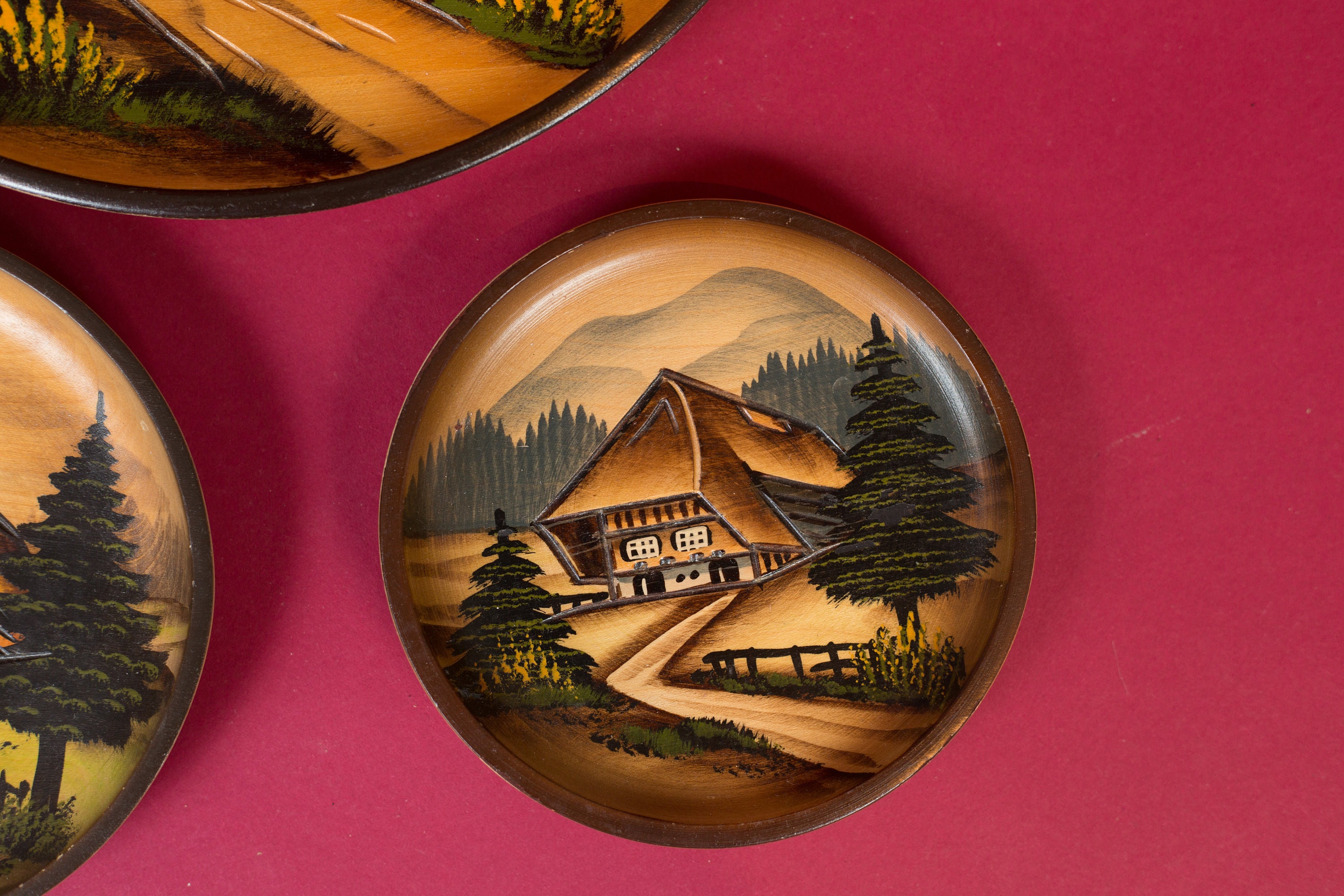 Decorative Wall Plates Set of 3 Carved and Painted Decorative Wood Plates with German