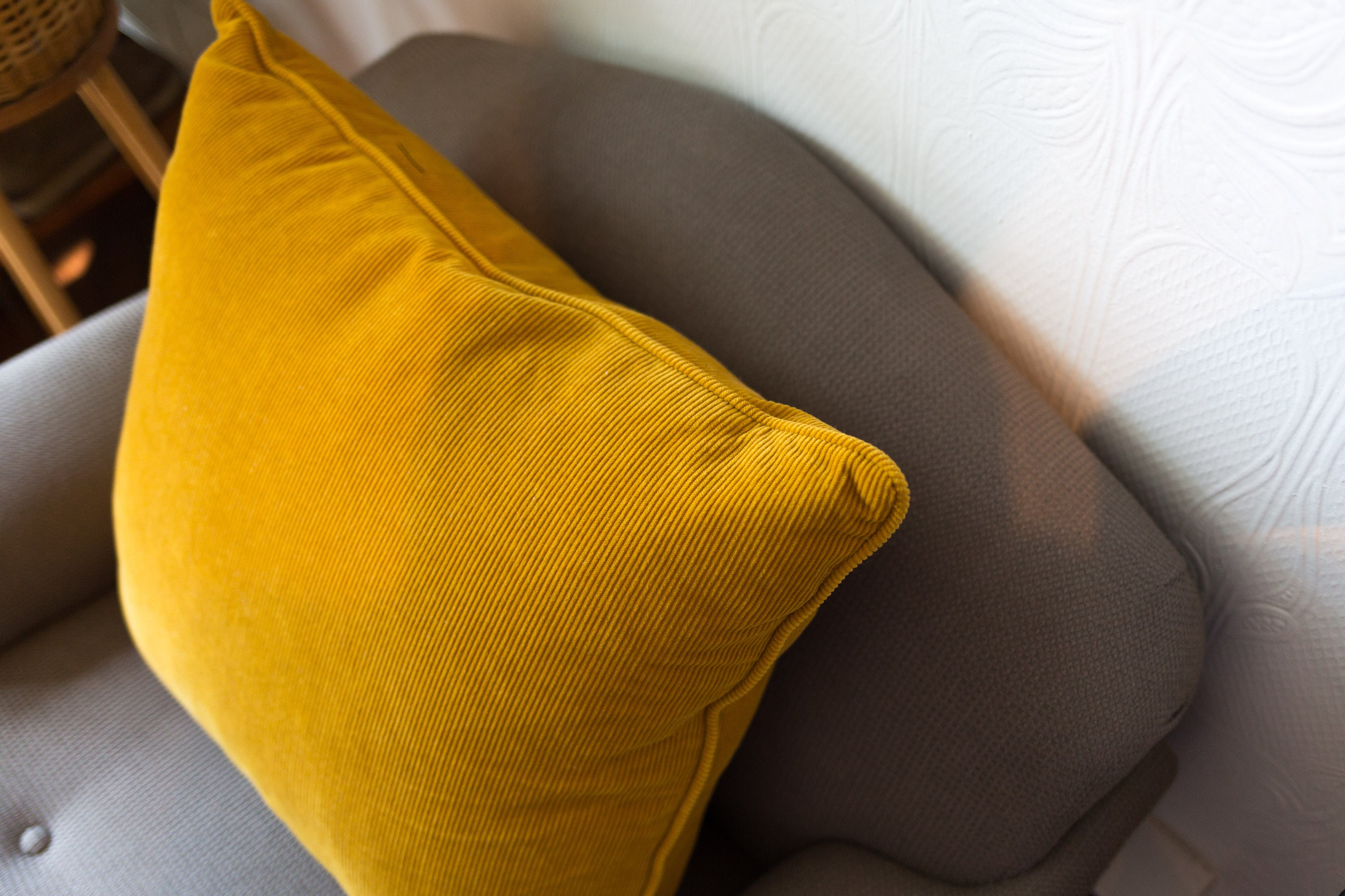 Vintage Yellow Pillow 20x22 Down Filled Mustard Yellow Corduroy