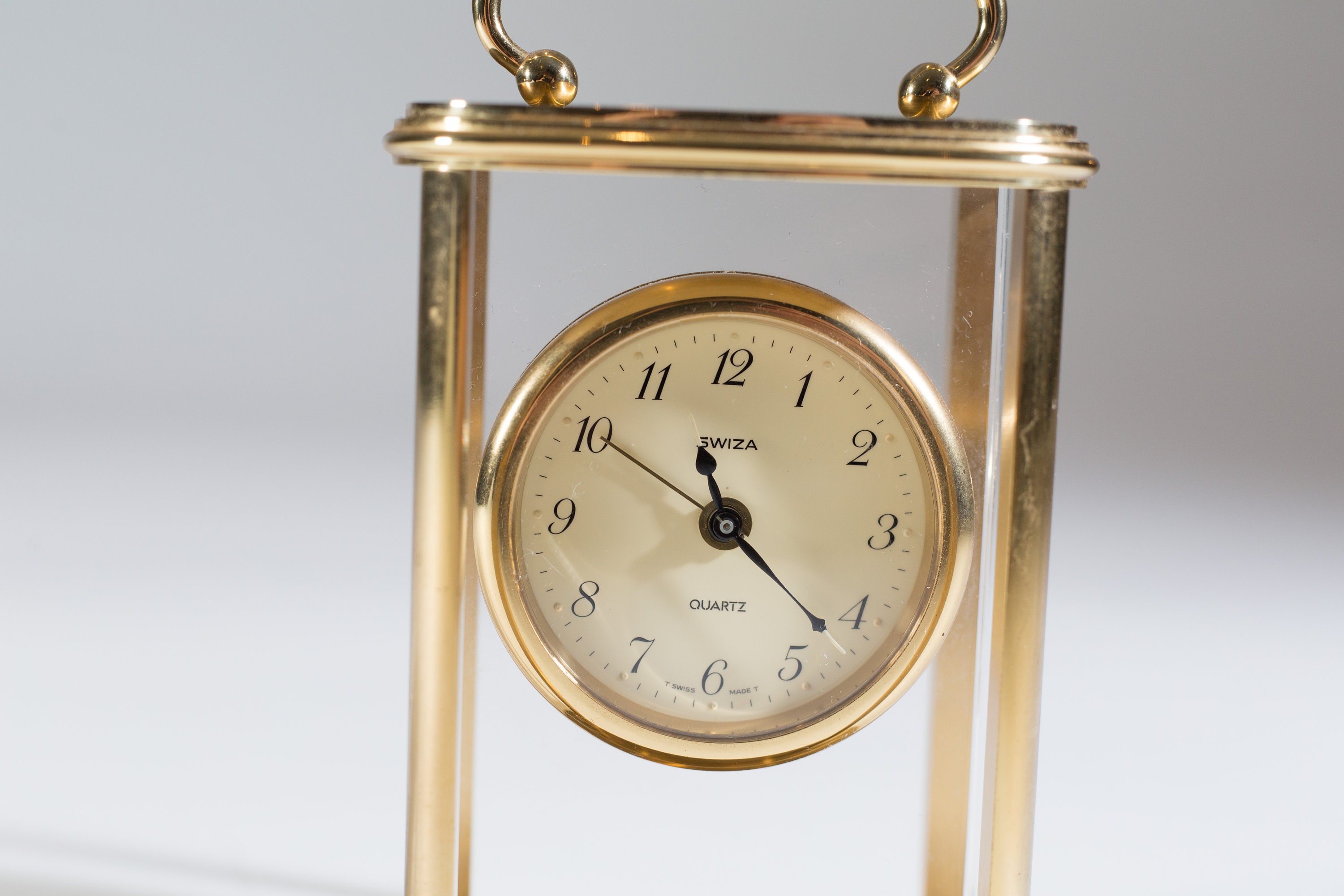 Vintage Swiza Quartz Clock Art Deco Working Brass Wind up Clock with