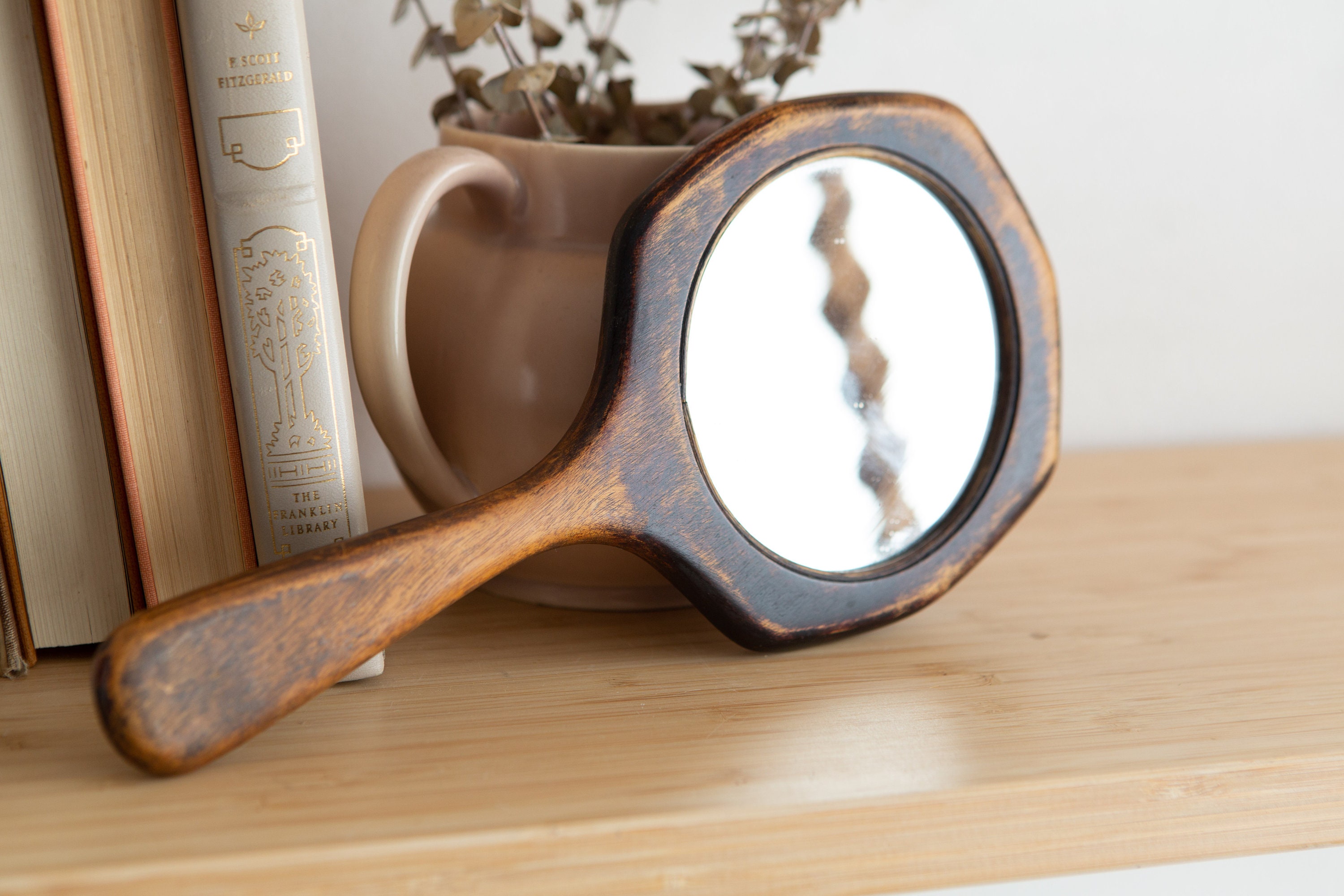 Vintage Vanity Hand Mirror Wood Victorian Style Bedroom Makeup Mirror