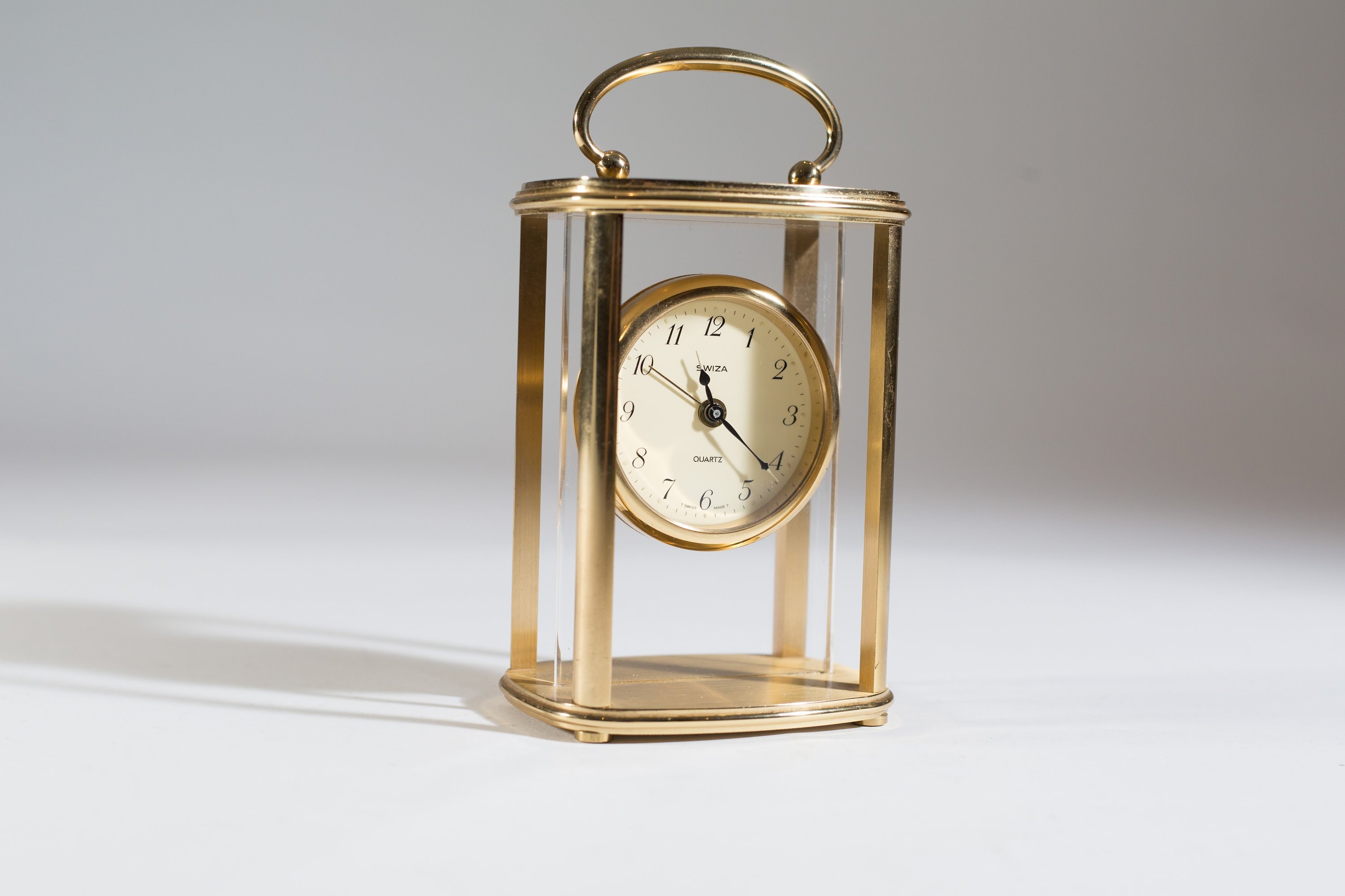 Vintage Swiza Quartz Clock Art Deco Working Brass Wind up Clock with