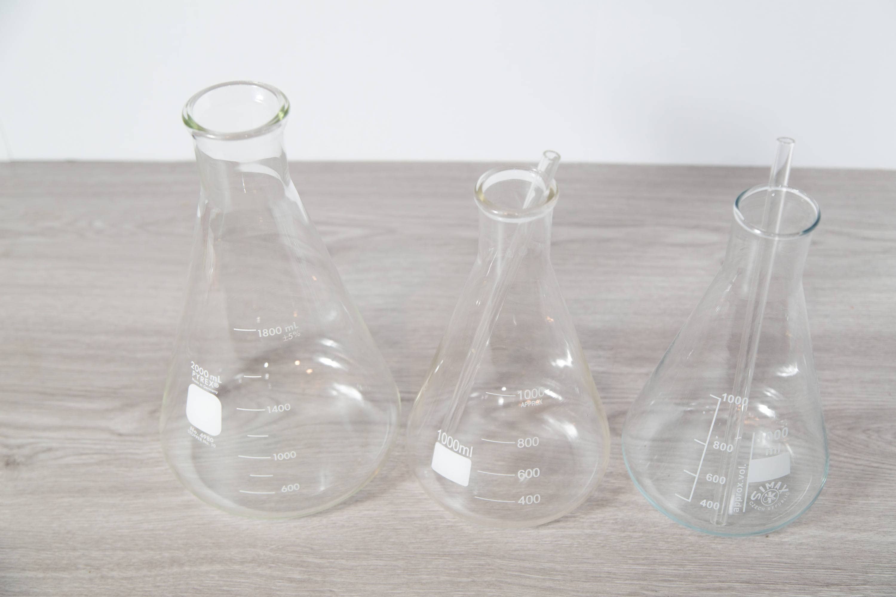 Pyrex Laboratory Glassware / Set of 3 Glass Measuring Bottles / Flower