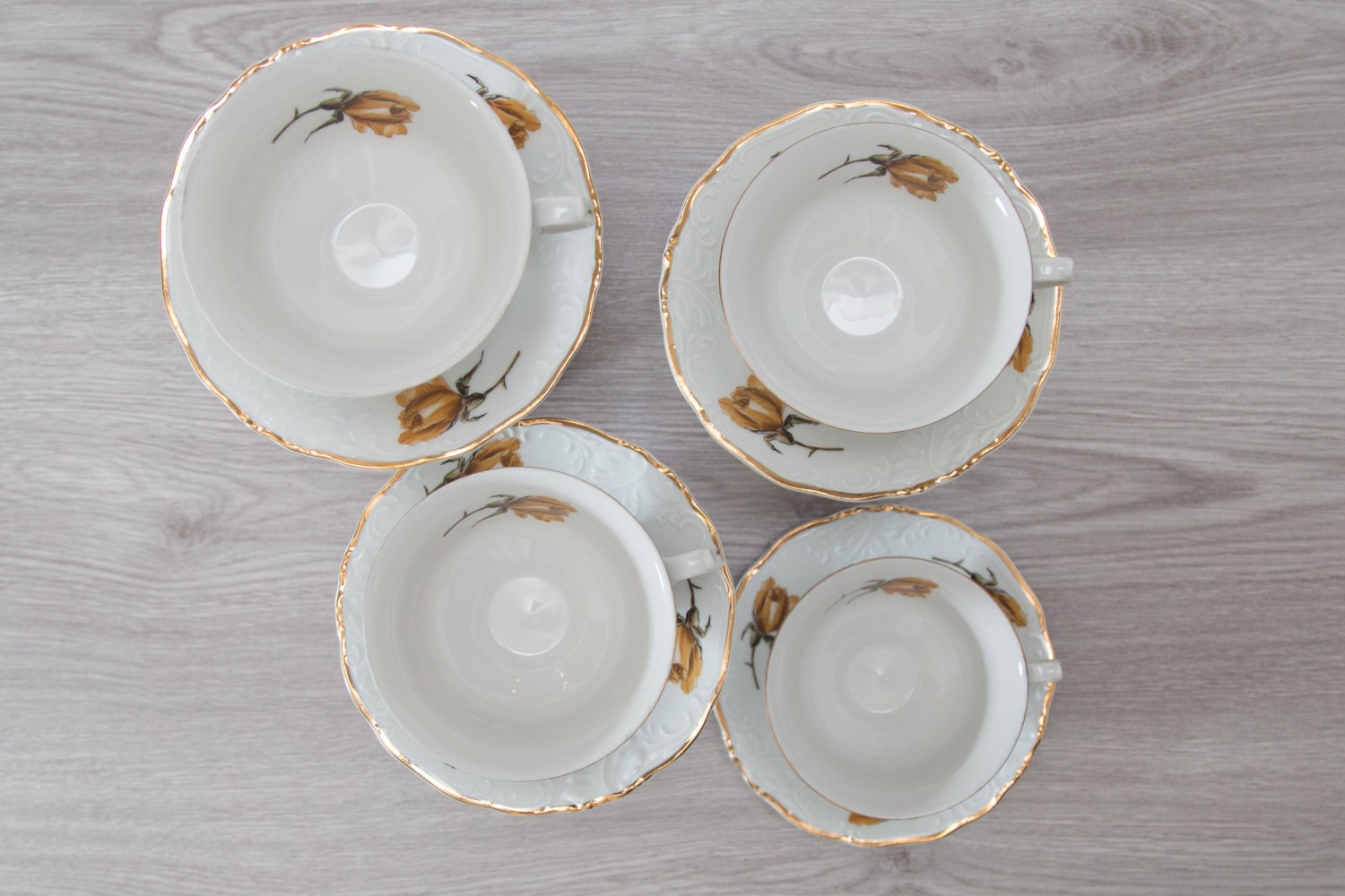 Walbrzych Tea cup & saucer / Vintage Polish Cups with Yellow Mustard