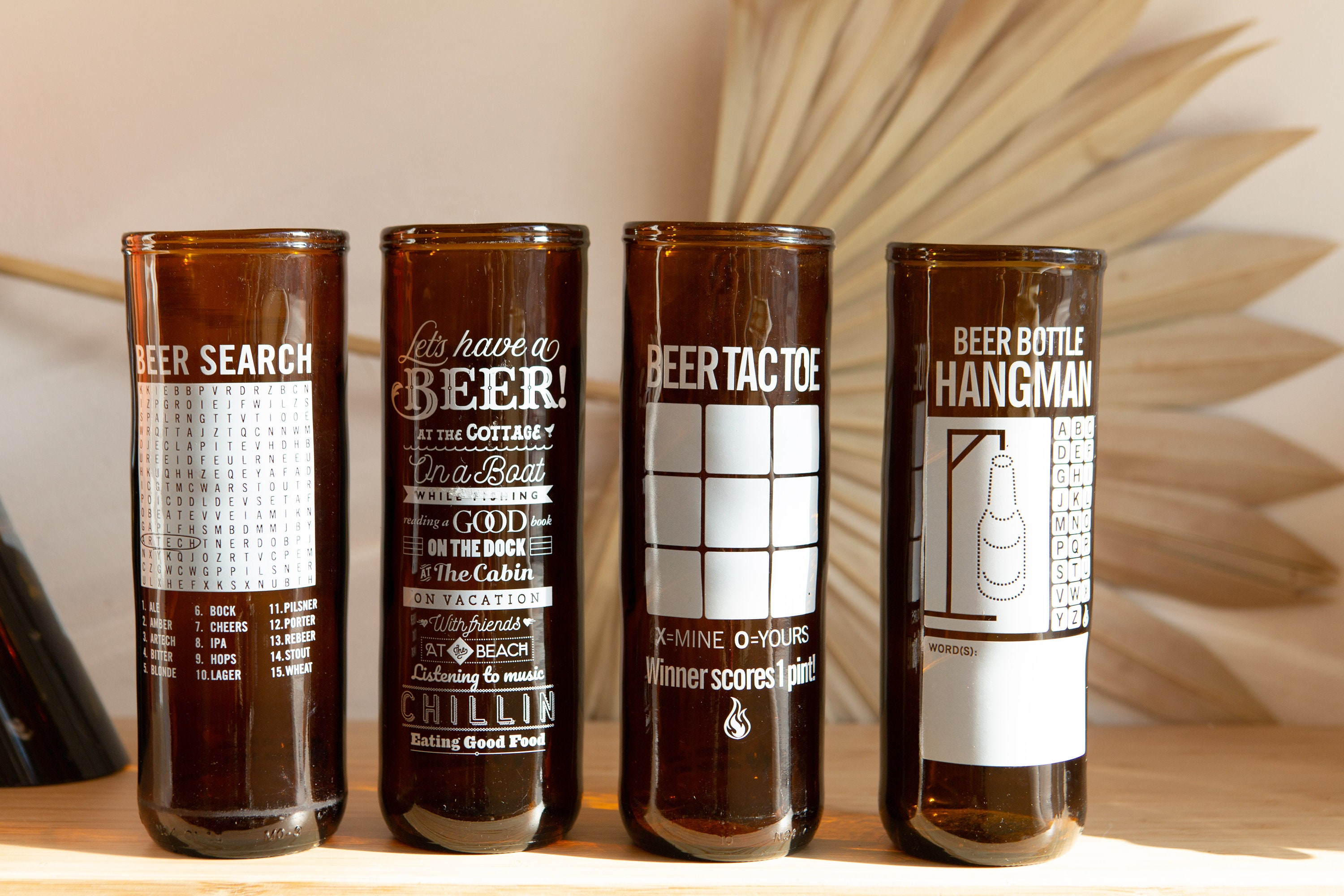 4 Handblown Beer Bottle Glasses Handmade Craft Beer or Cocktail