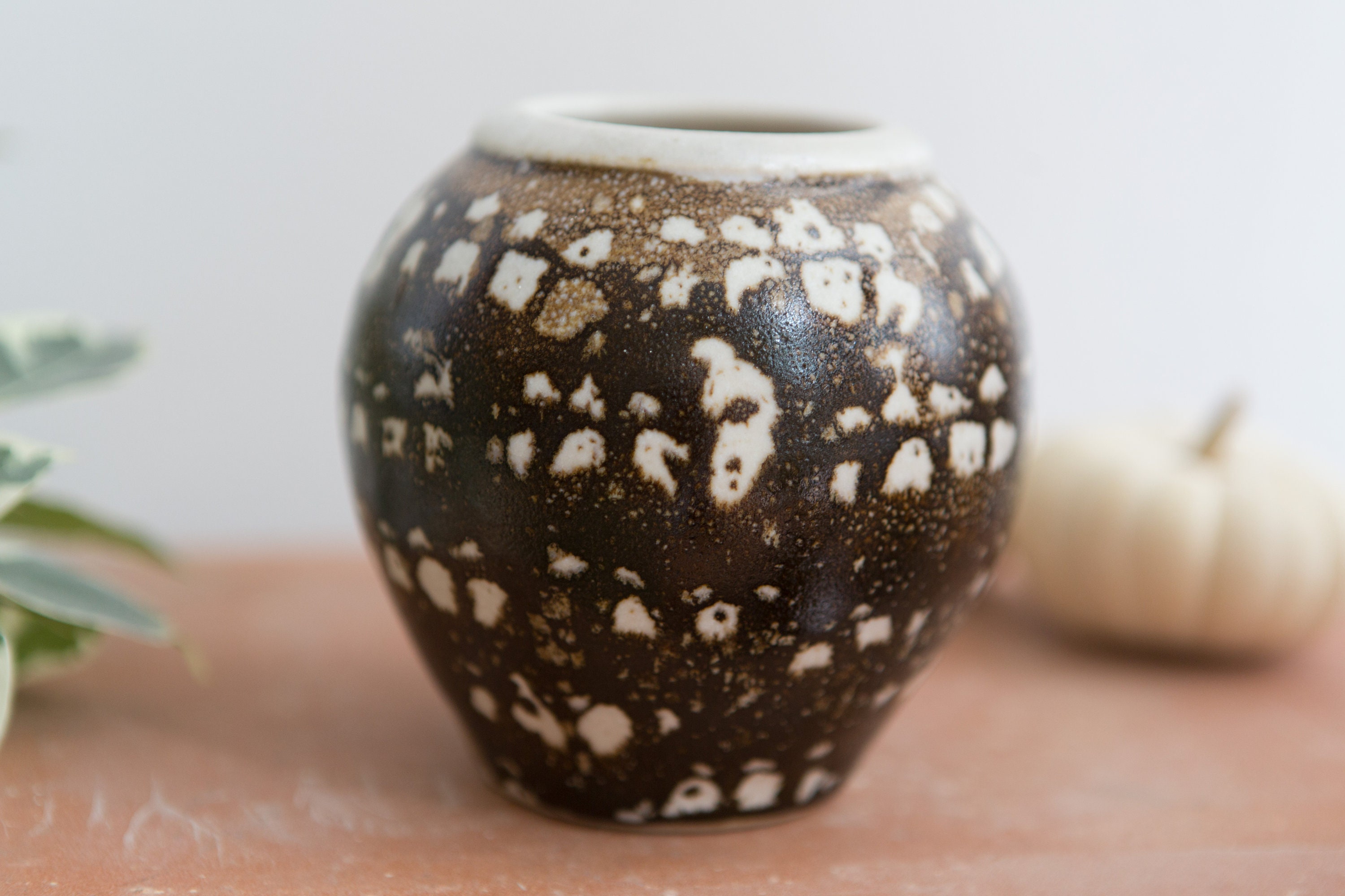 Handmade Ceramic Vase Brown and Cream Earthy Vintage Boho Glaze