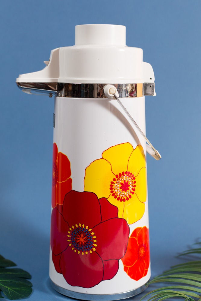 Vintage Thermos Beverage Dispenser / 1970's Flower Floral Hawaiian