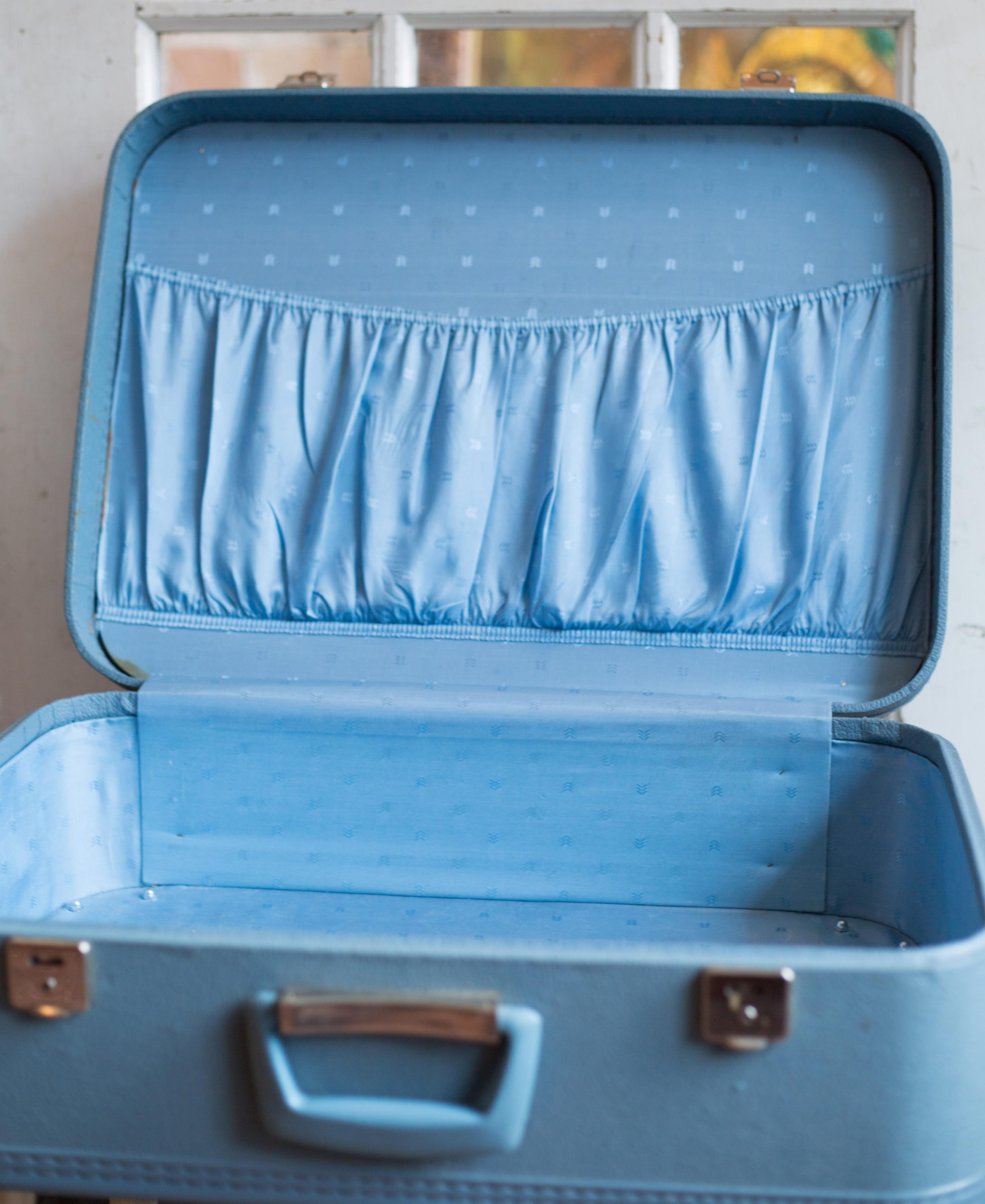 Suitcase Side Table / Upcycled Vintage Blue Luggage Coffee End Table