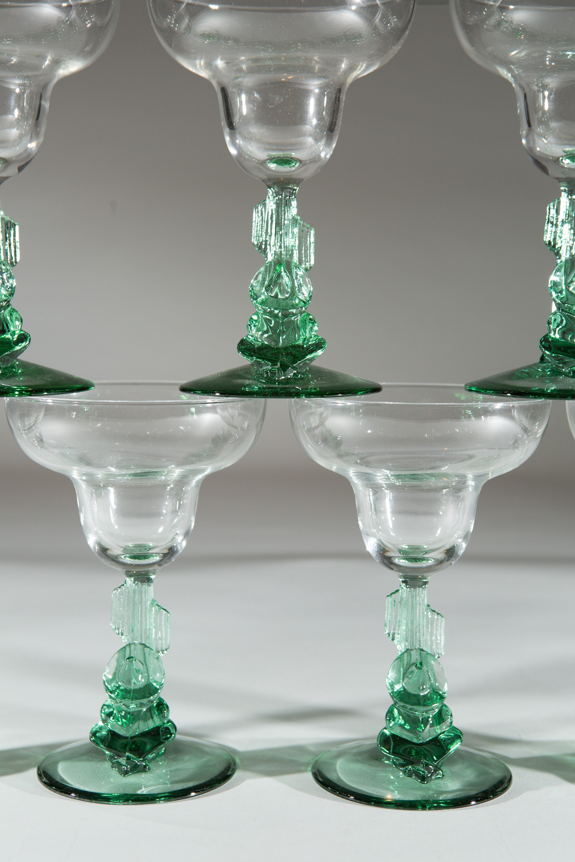 Vintage Cactus Margarita Glasses 10oz Southwestern Mexican Green Stem