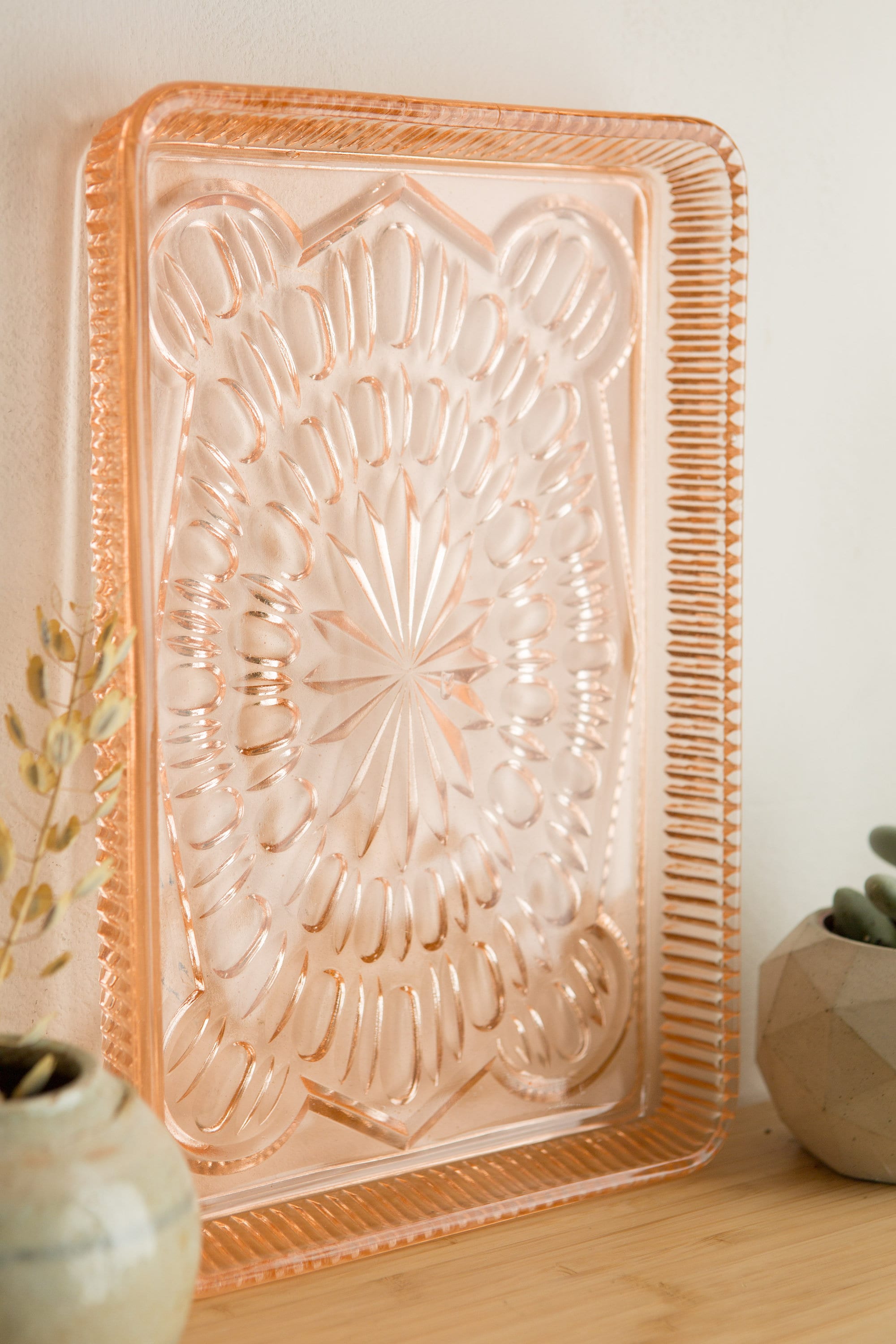 Vintage Pink Glass Tray Antique Depression Glass Large Platter with