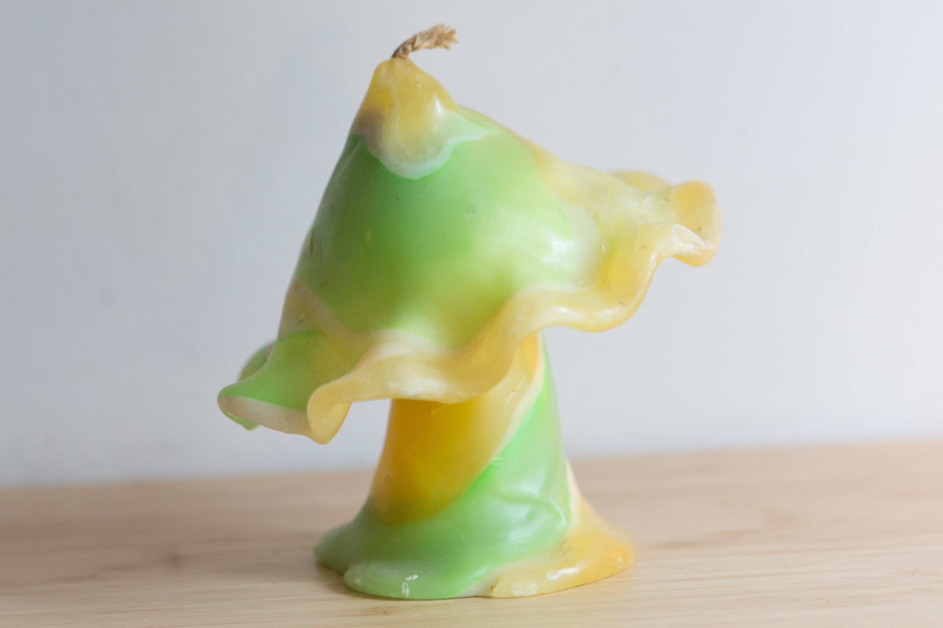 Vintage Mushroom Candle Green and Yellow Psychedelic 1970's Flower Child