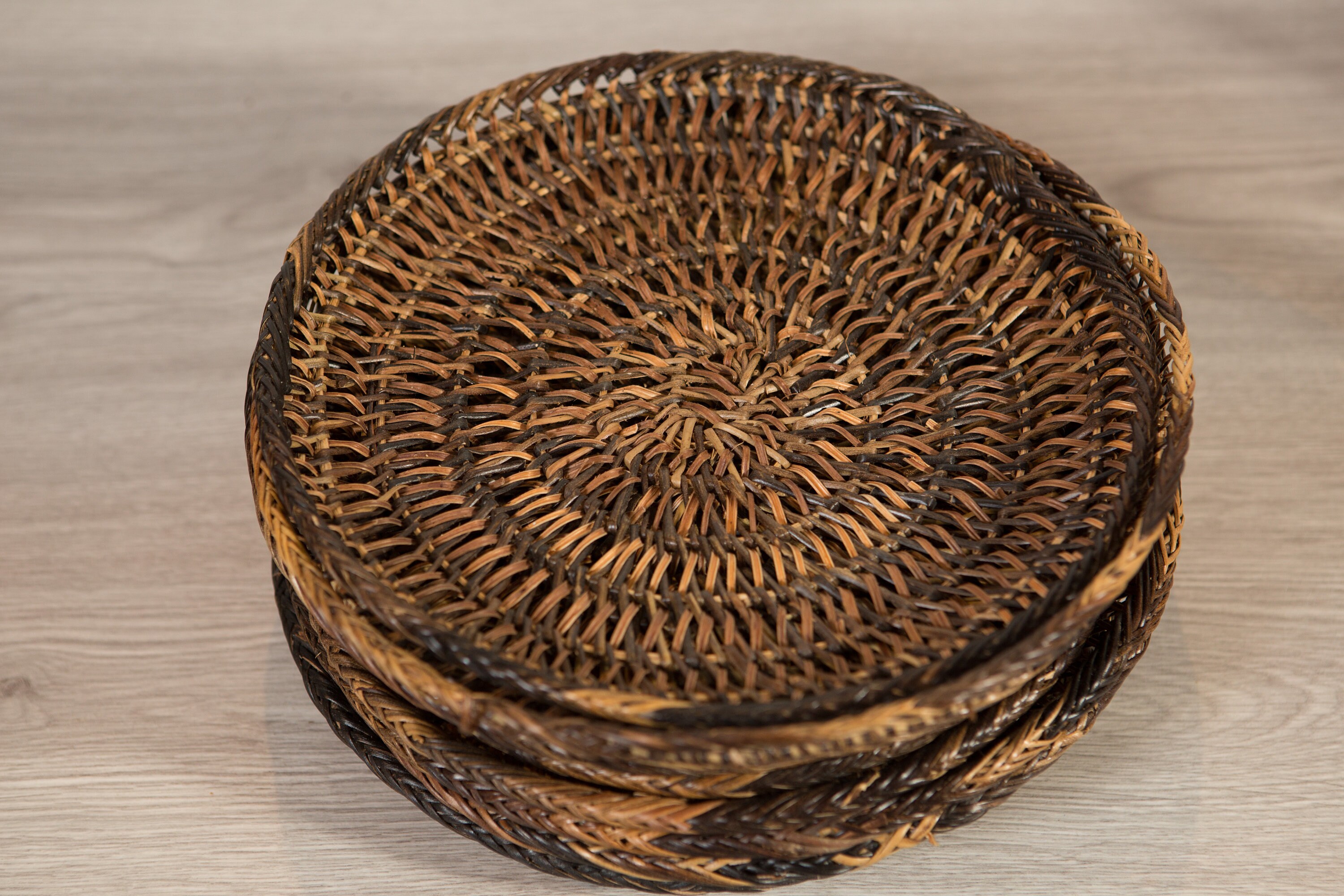 10 Wicker Plate Chargers Vintage Brown Woven Rattan Plates