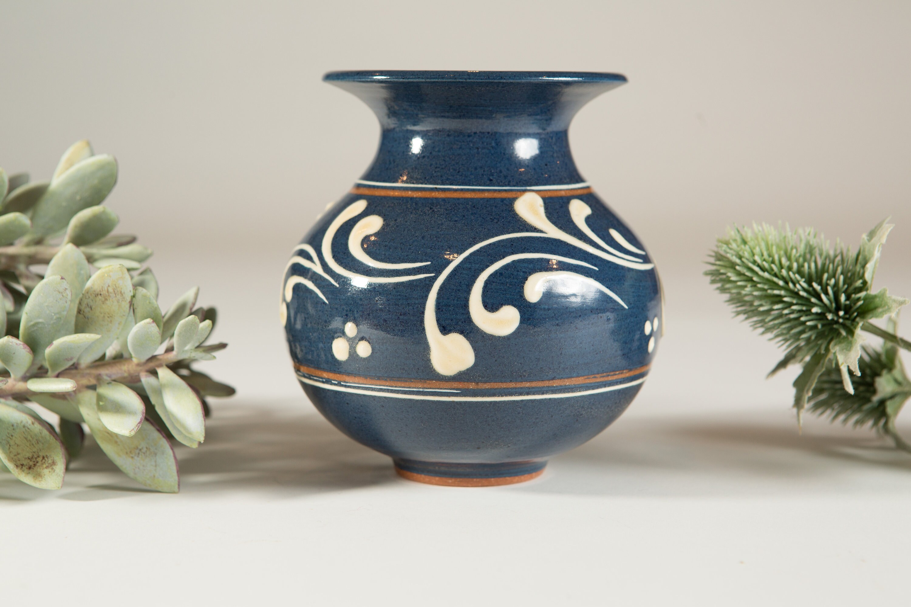 Blue Ceramic Vase Italian Terracotta Vase Vintage Studio Pottery