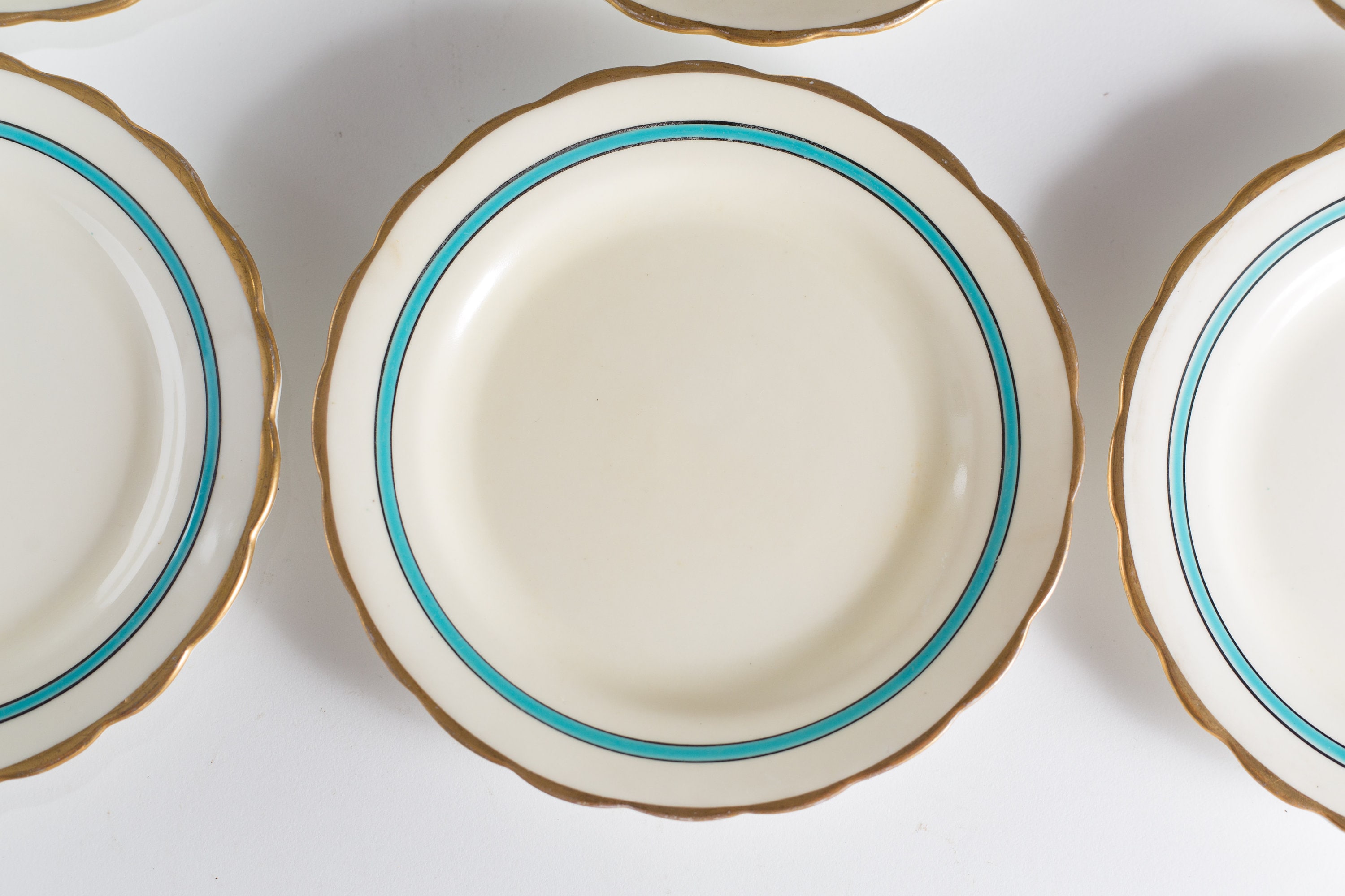 8 New Chelsea Staffs Side Plates Blue, Gold and White Antique Bread