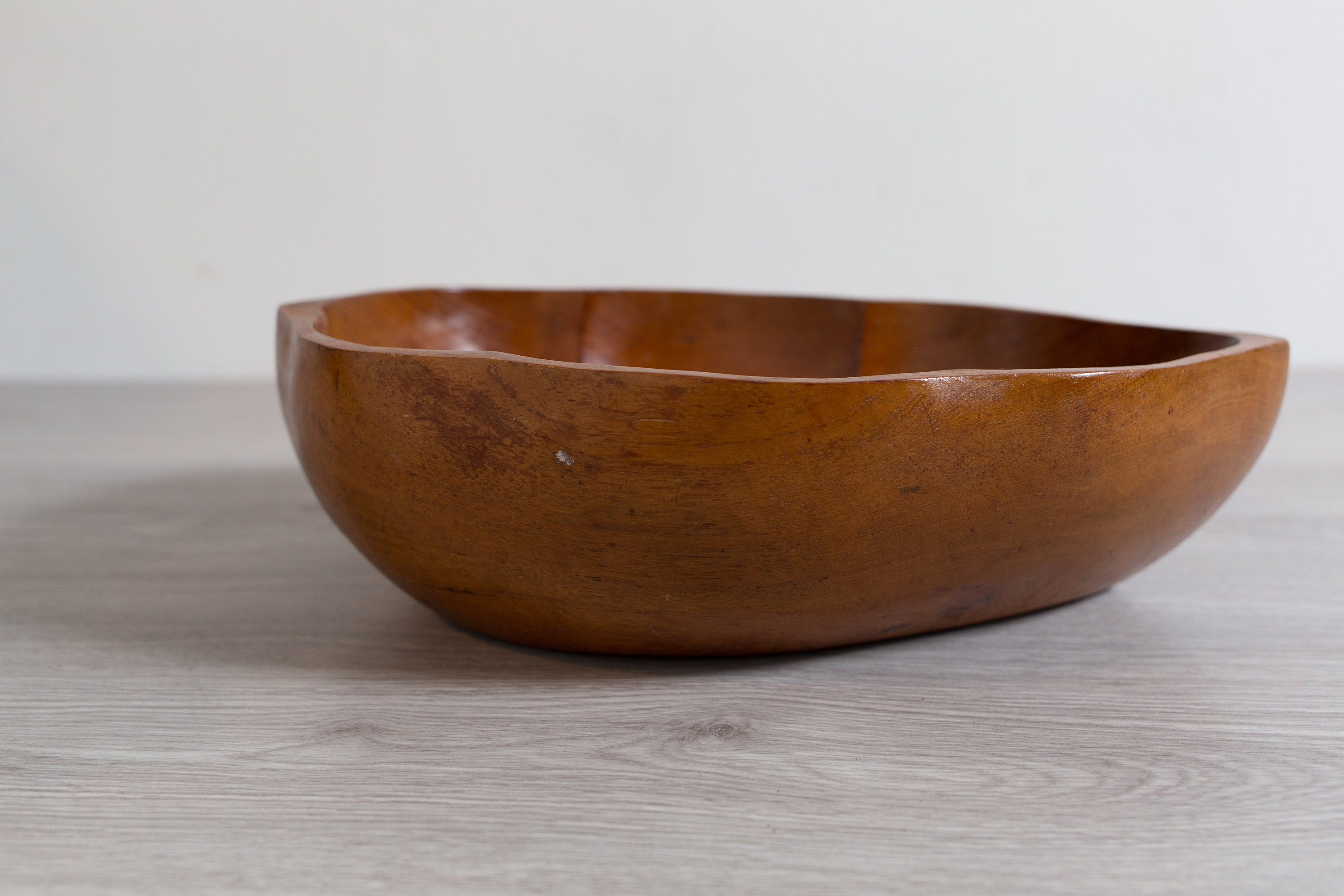 Large Teak Salad Bowl Vintage Solid Exotic Wood Food Safe Serving