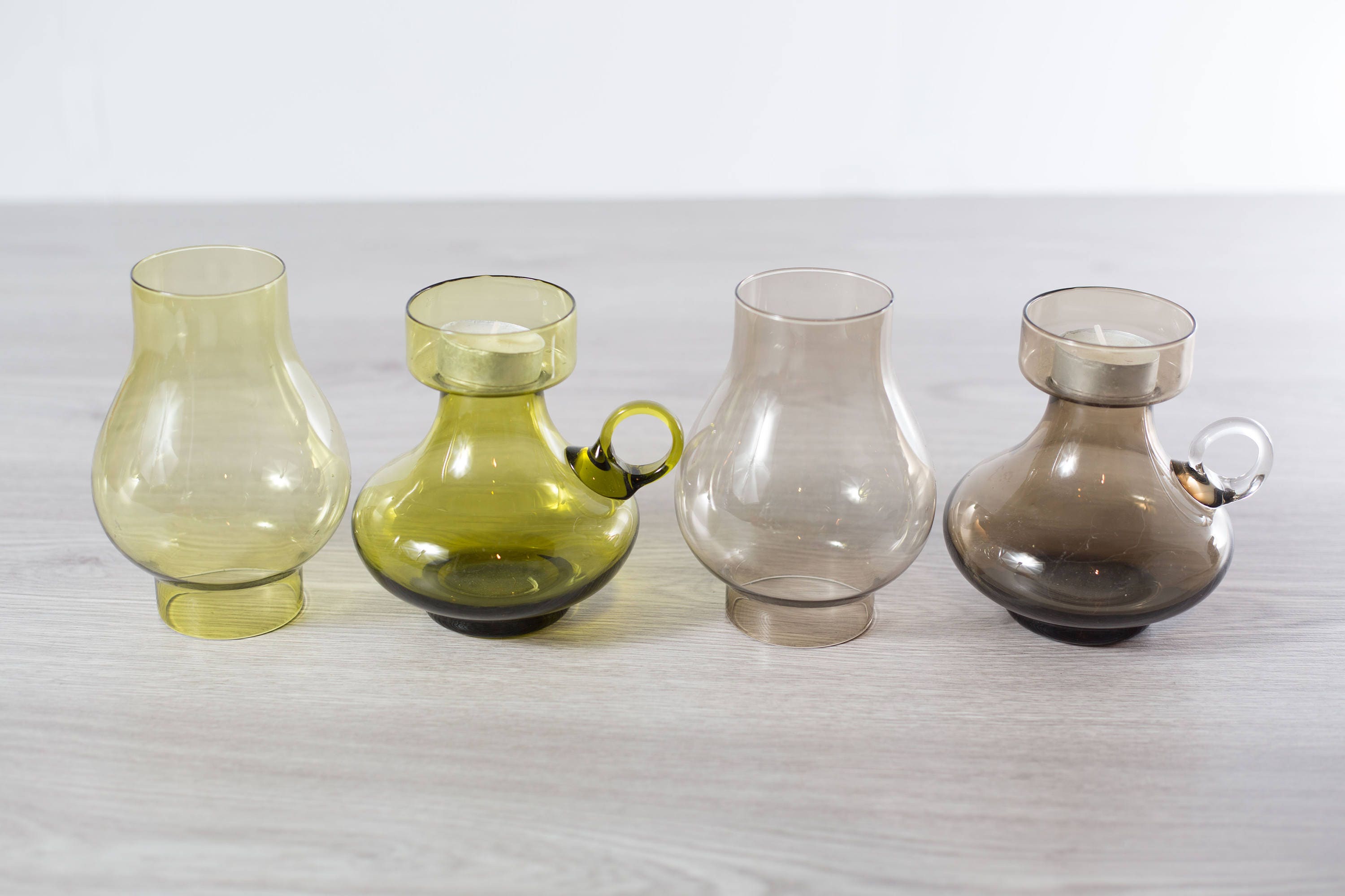 Chimney Glass Candle Lanterns / Vintage handblown Glass Tea Light