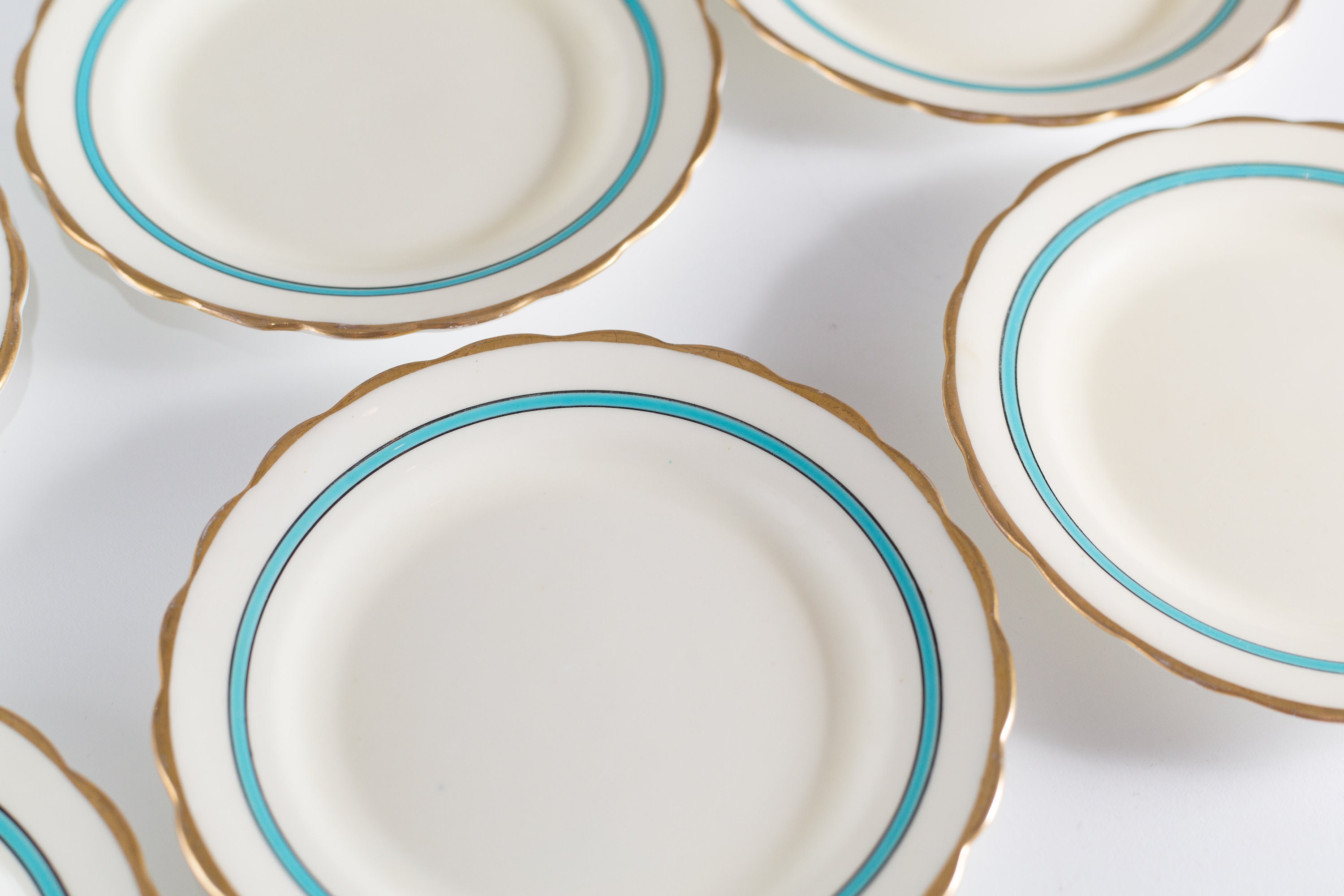 8 New Chelsea Staffs Side Plates Blue, Gold and White Antique Bread