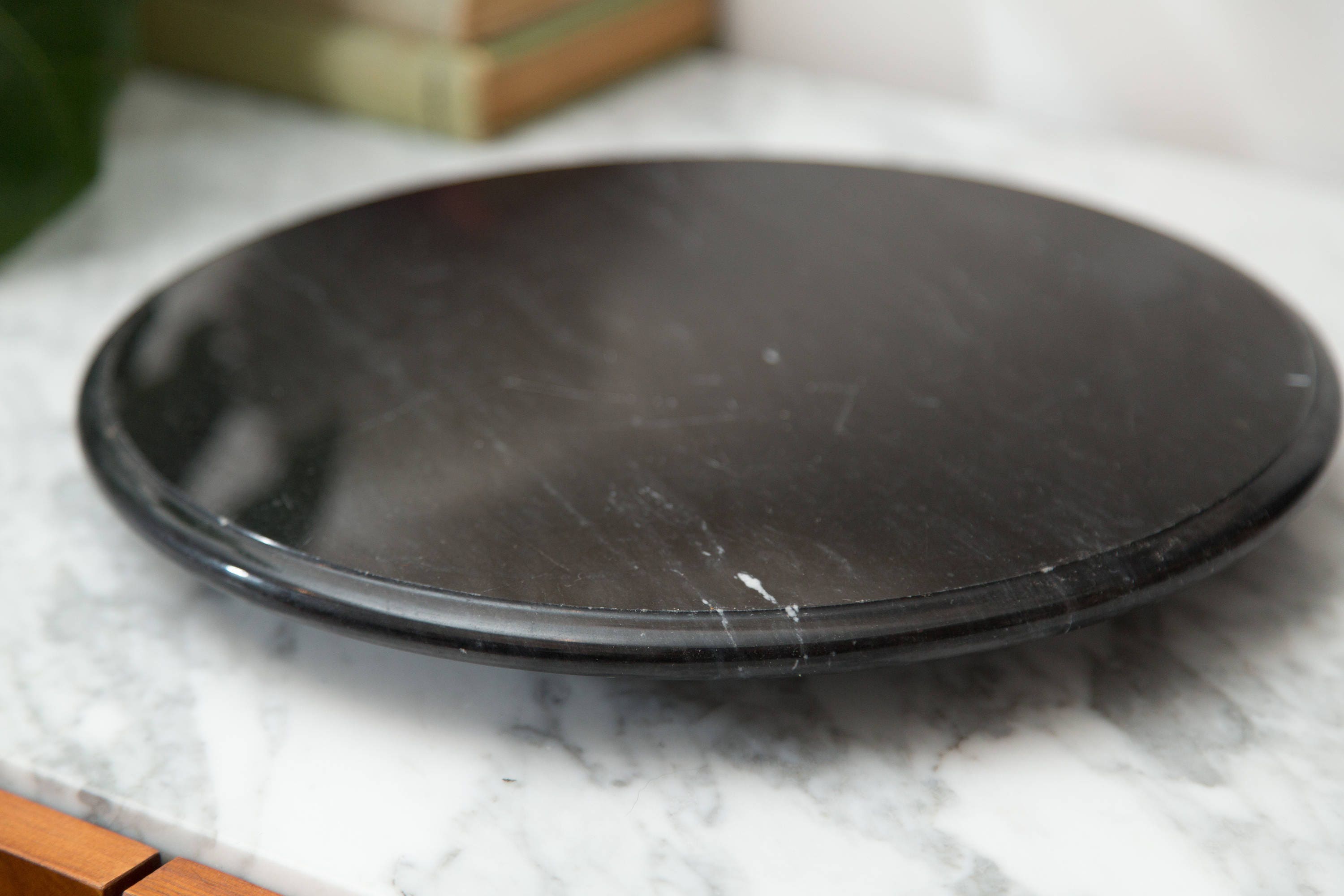 Black Marble Tray Vintage Dark Marbled Stone Round Serving Tray