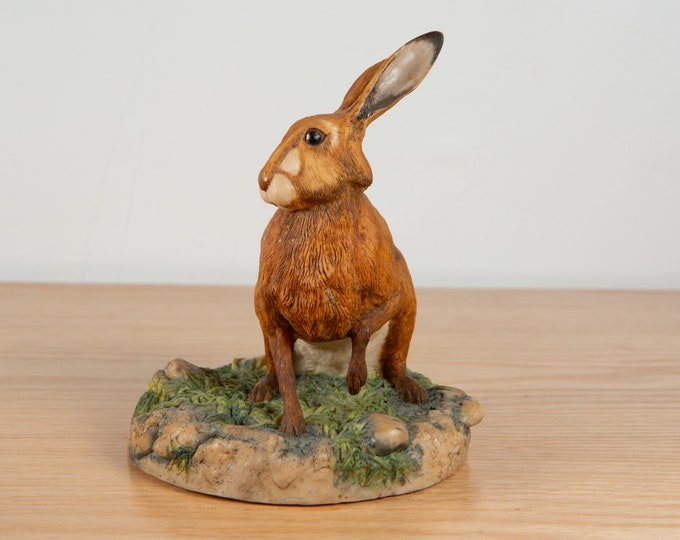 70's Rabbit Figurine by Border Fine Arts, Scotland - Hare Cold Cast Bisque Sculpture by Ray Ayres '78