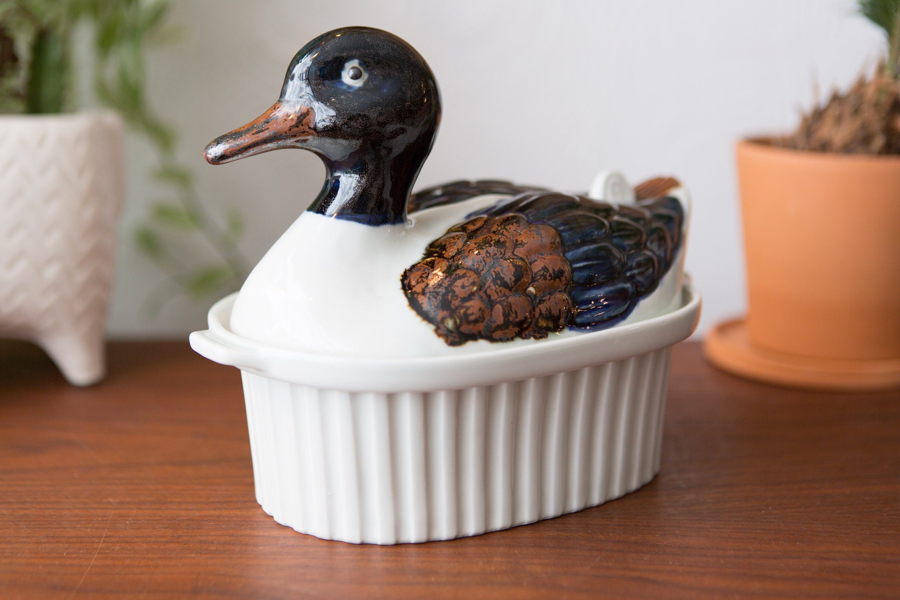 Vintage Ceramic Duck Casserole Dish Lidded Otagiri Bird Pot Made in Japan Farmhouse Decor