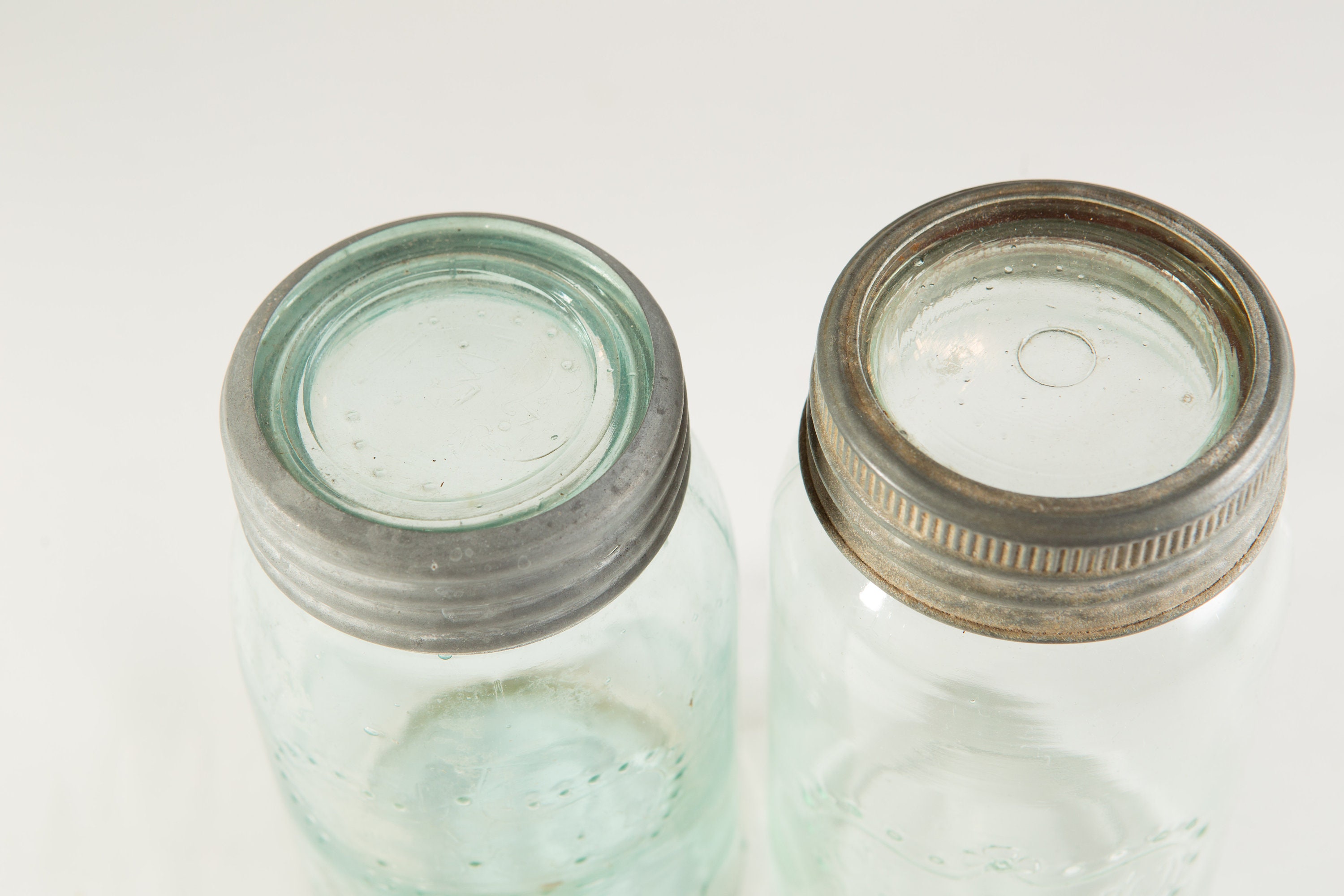 4 Vintage Crown Canning Mason Jars with Blue Glass and Zinc Lid (Made