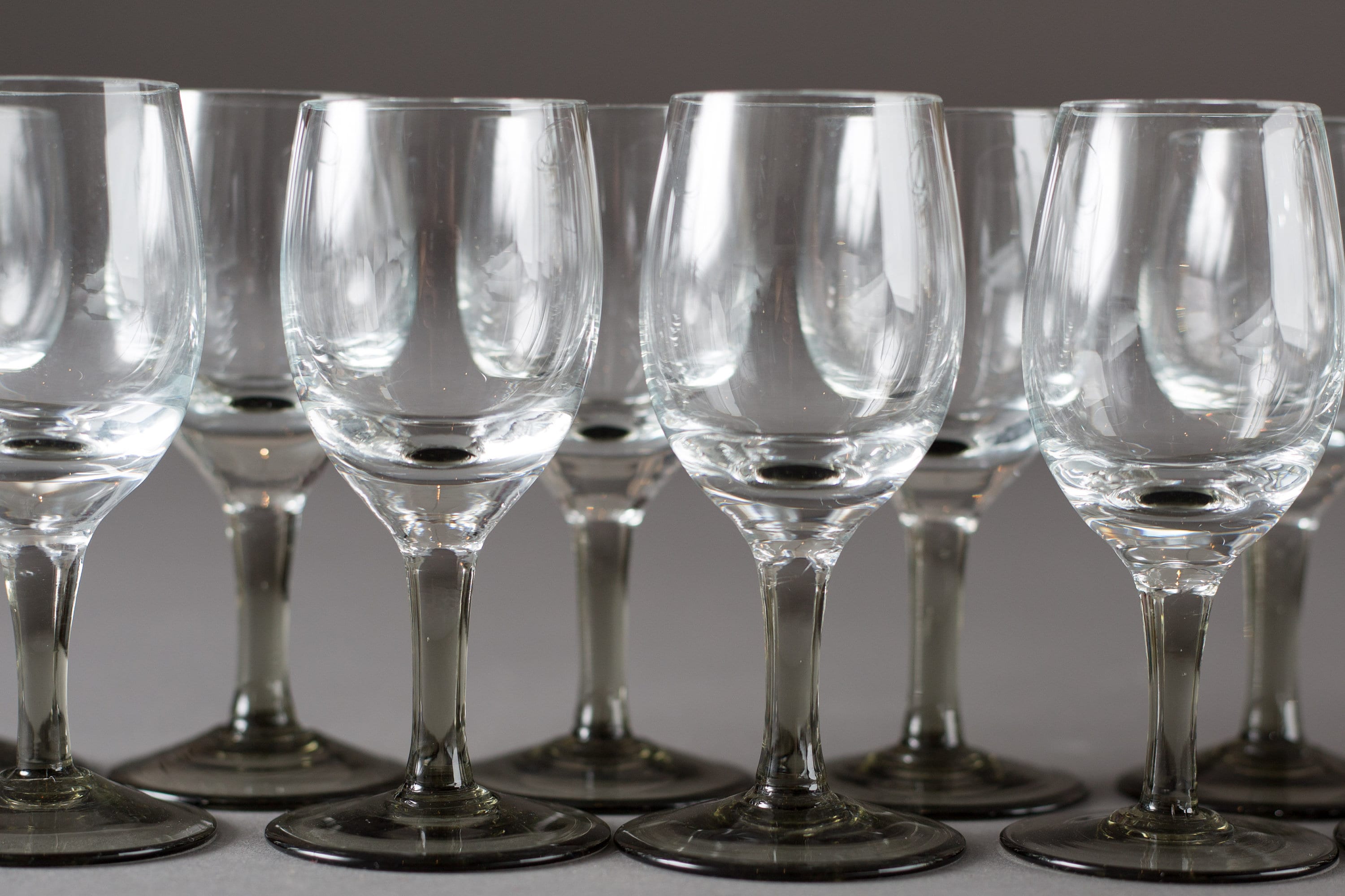 10 Vintage Apéritif Glasses Clear and Grey Glass Cordial Glasses