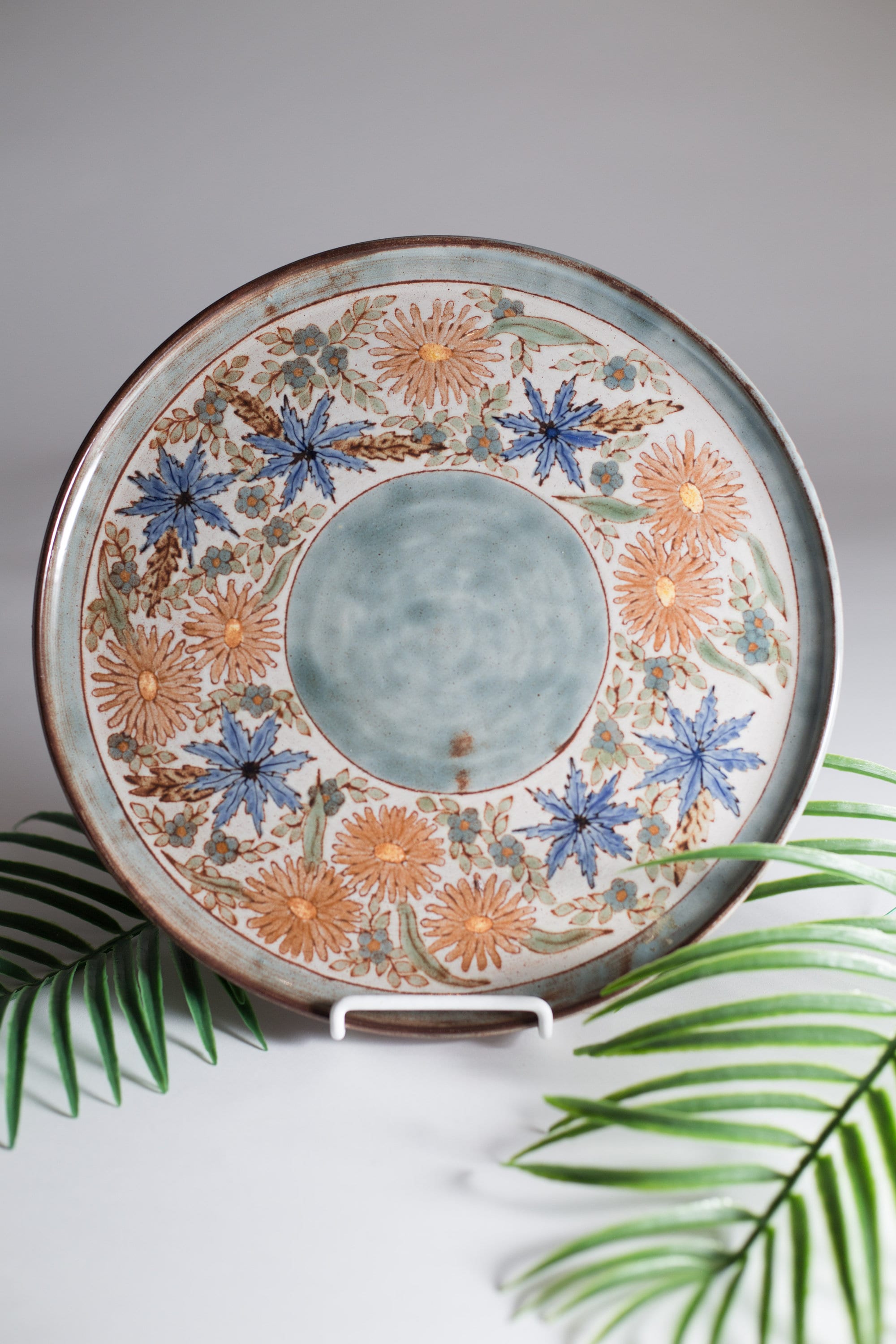 Vintage Wall Plate Floral Ornate Boho Ceramic Plate Hanging Handmade Studio Clay Art Pottery