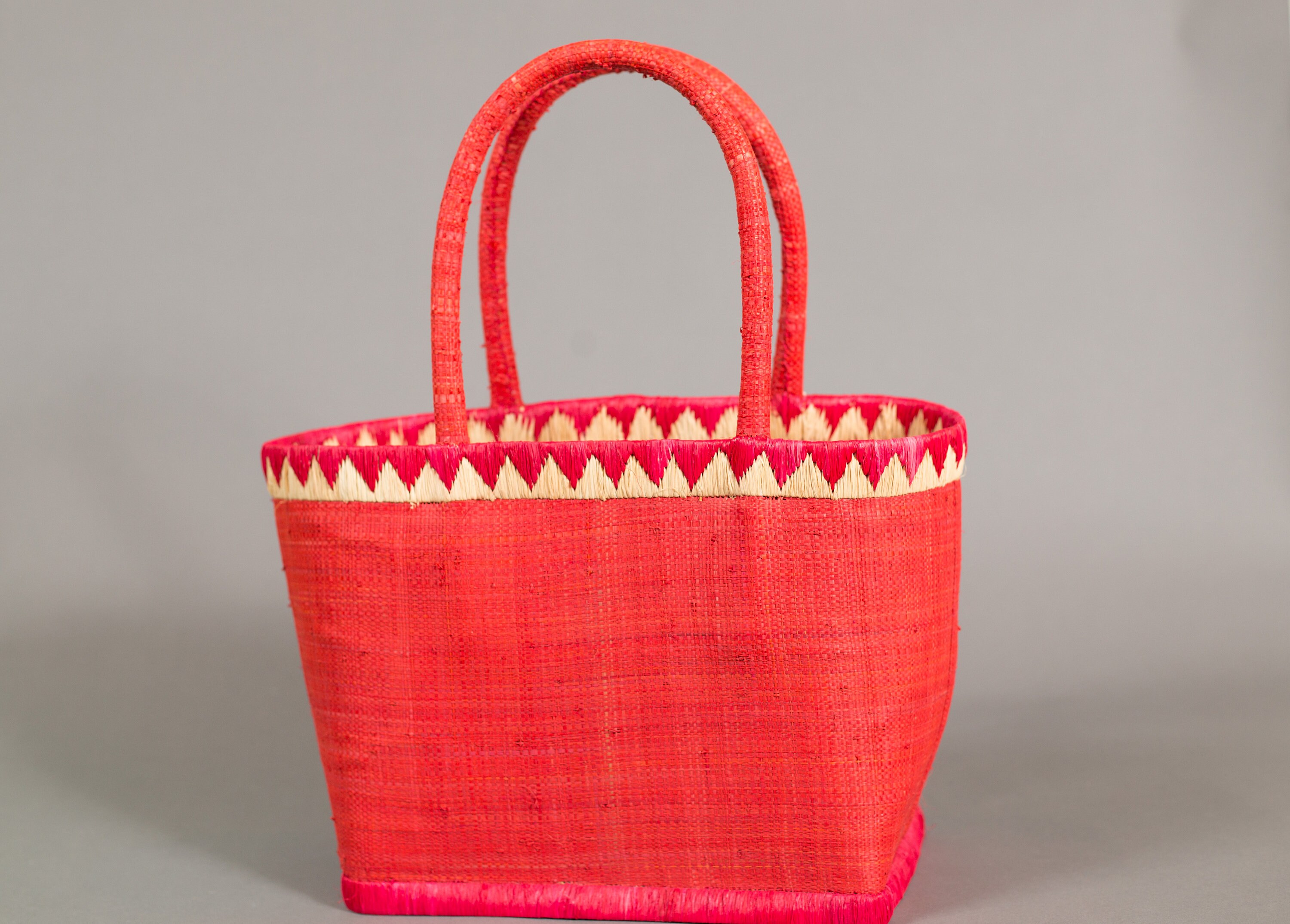 Vintage Red Basket Purse Woven Geometric Triangle Shape Basket