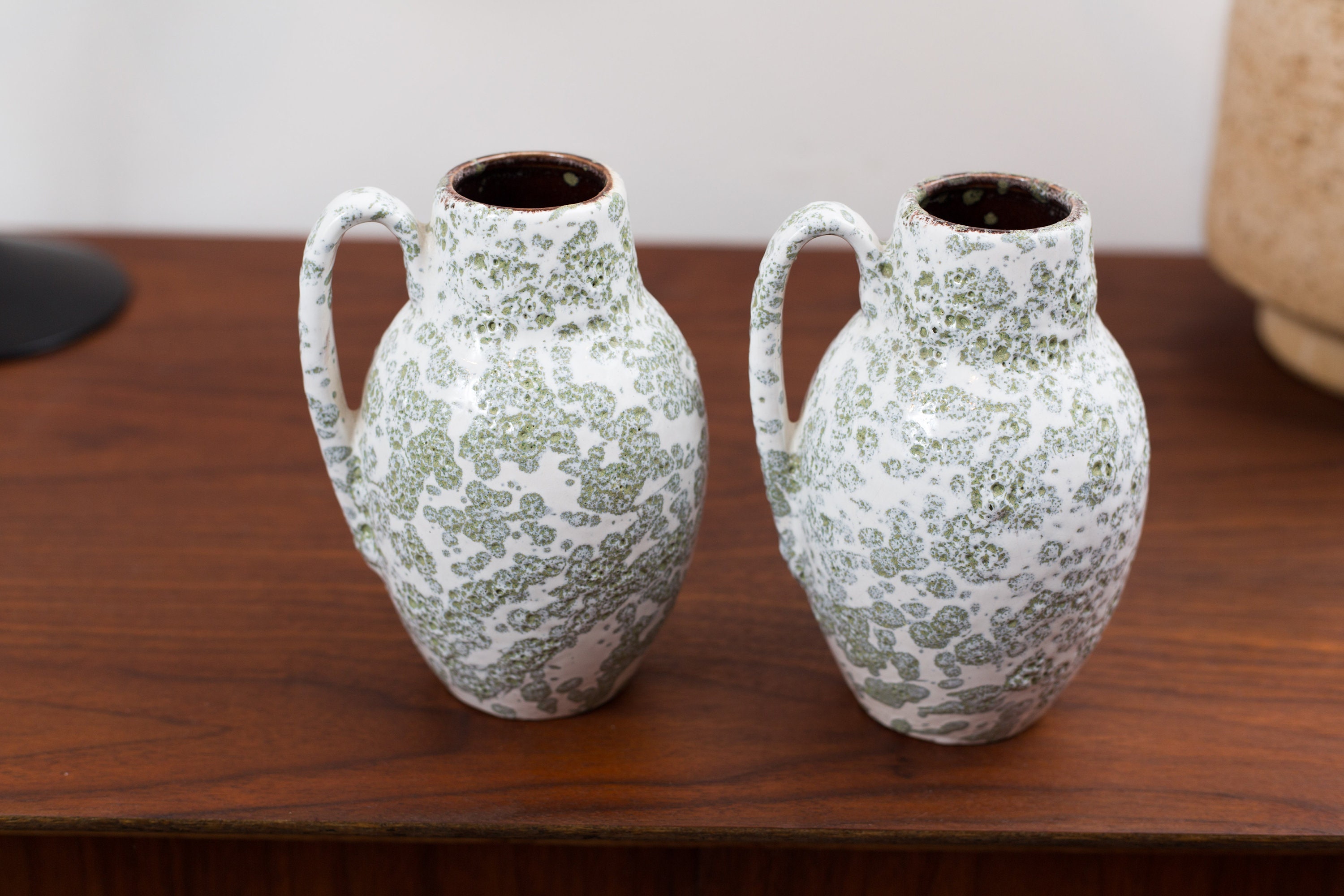 Vintage Pottery Vases Pair of Mid Century Modern Made in Germany Studio Art Jugs Primitive