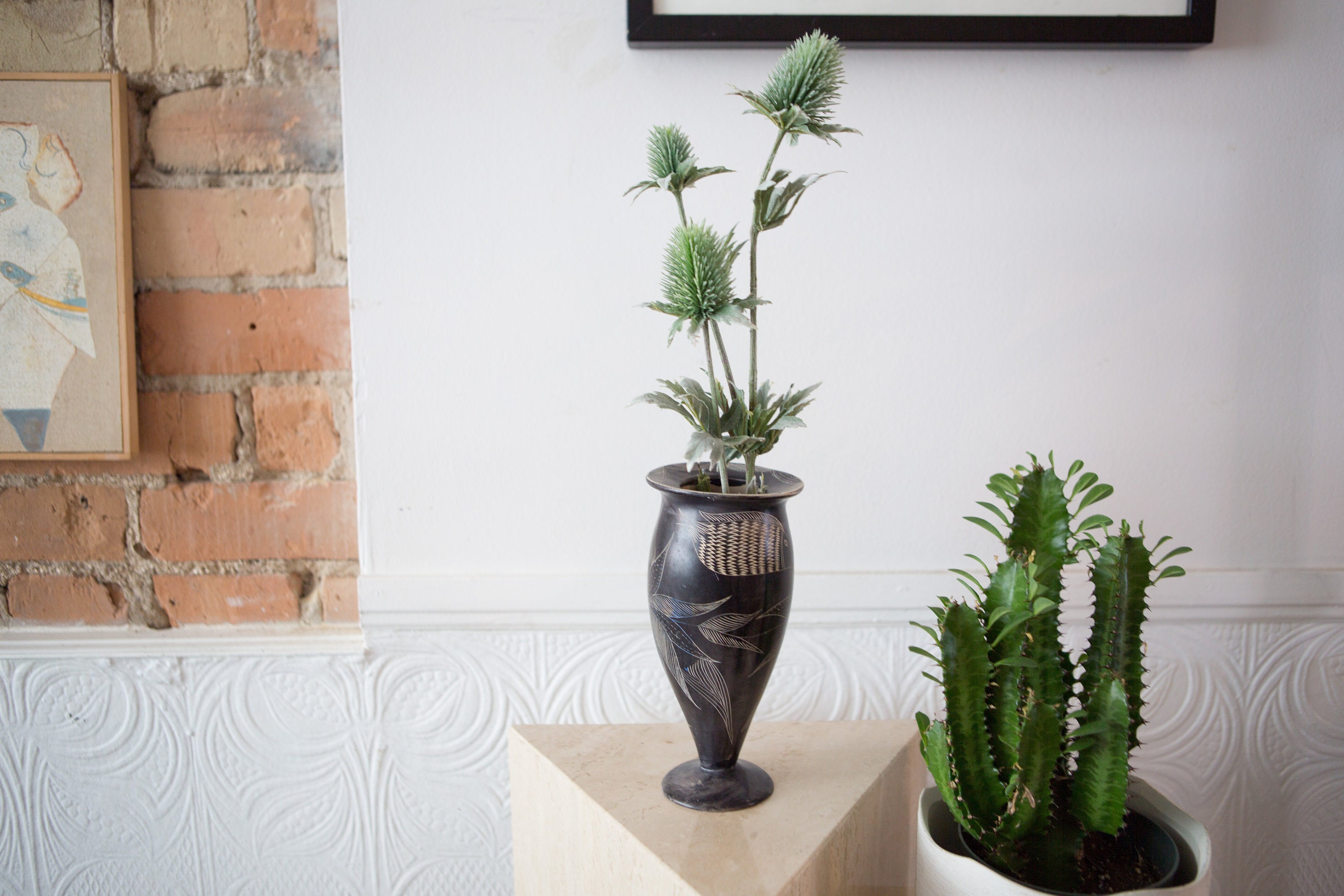 African Soapstone vase Kenyan Hand Carved Kissi Stone Vase with Fish