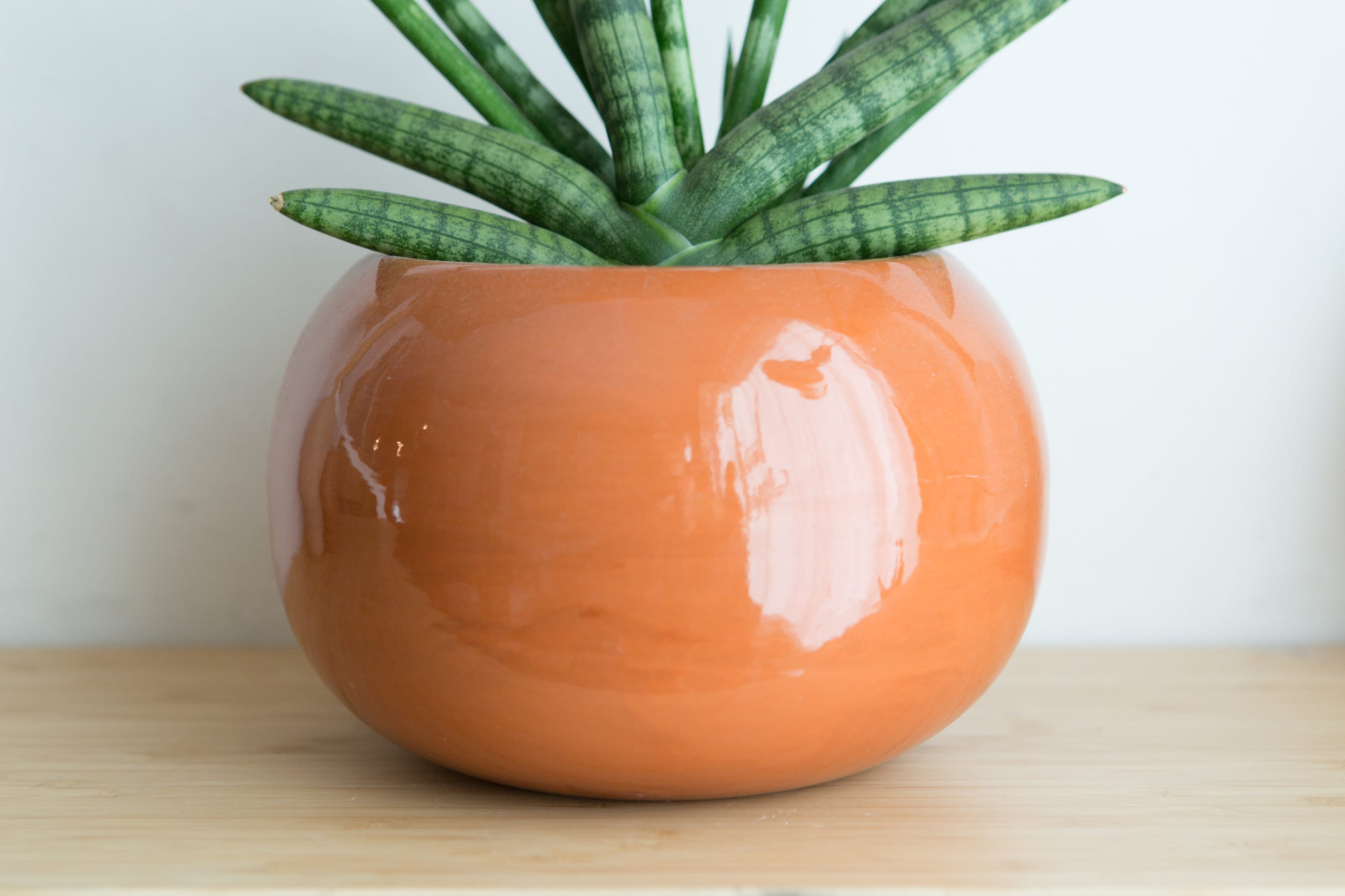 Vintage Orange Planter Round Ceramic Glaze Plant Pot