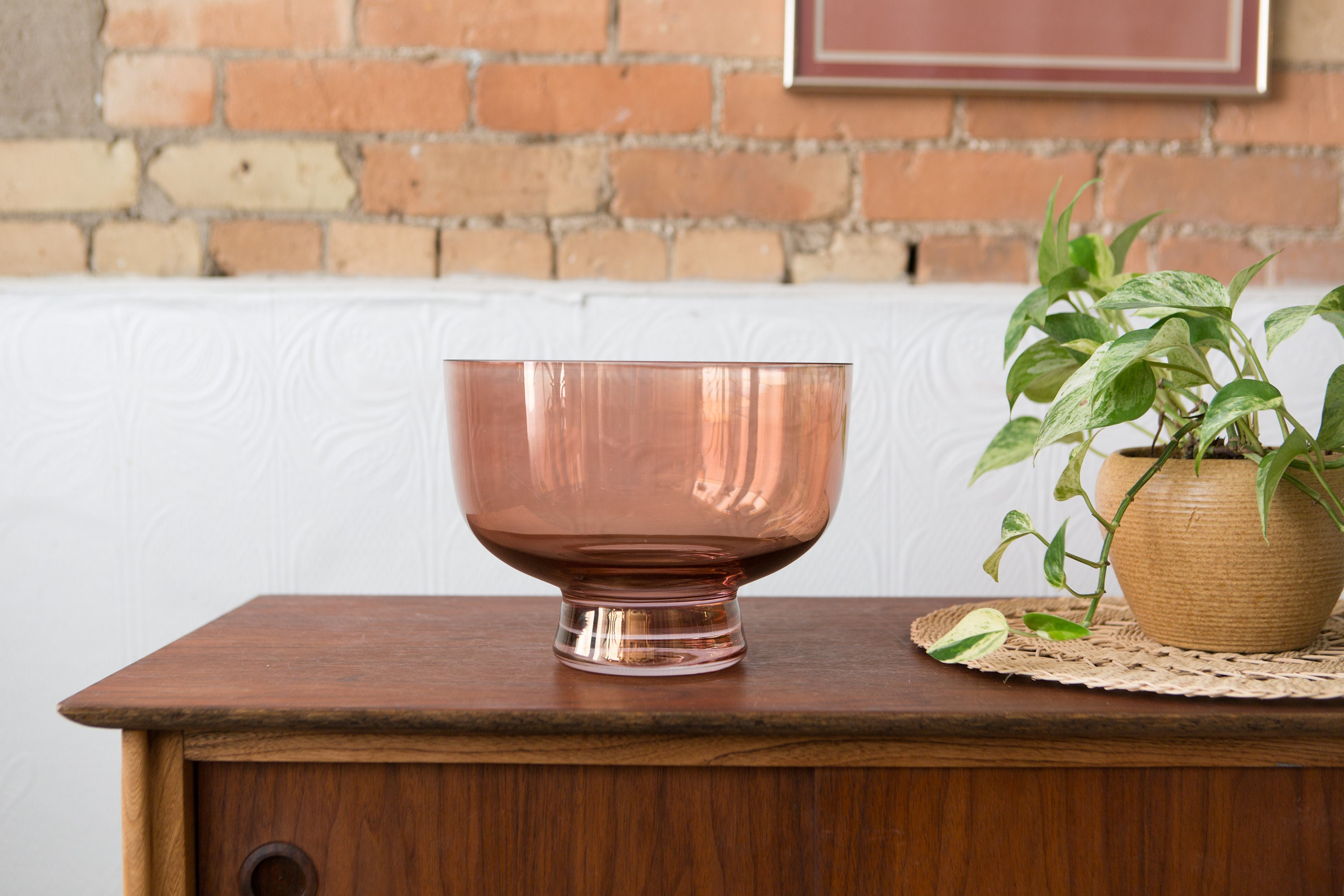Large Glass Bowl Decorative Handblown Bronze Colored Salad Bowl
