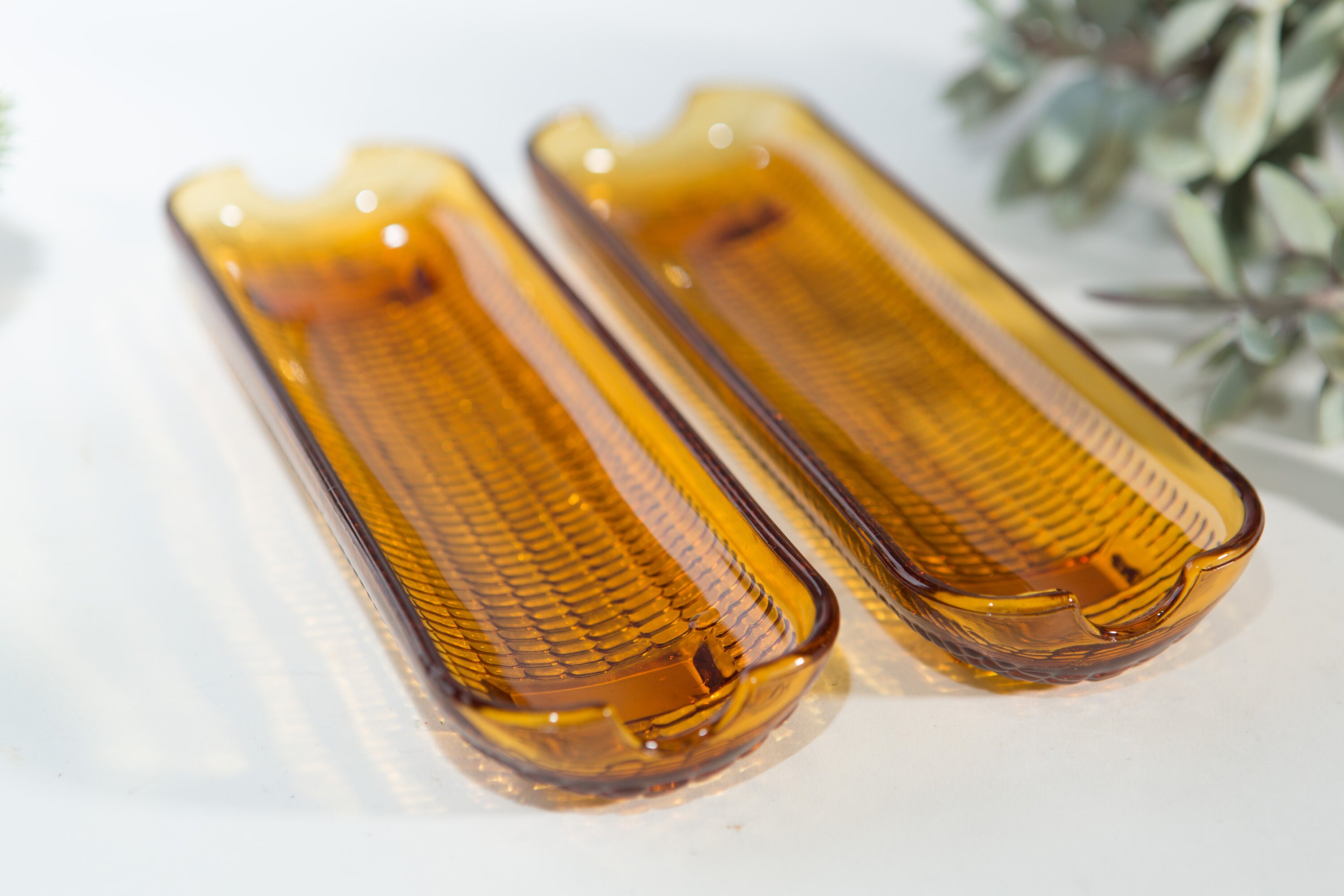 Vintage Amber Glass Corn on the Cob Holders