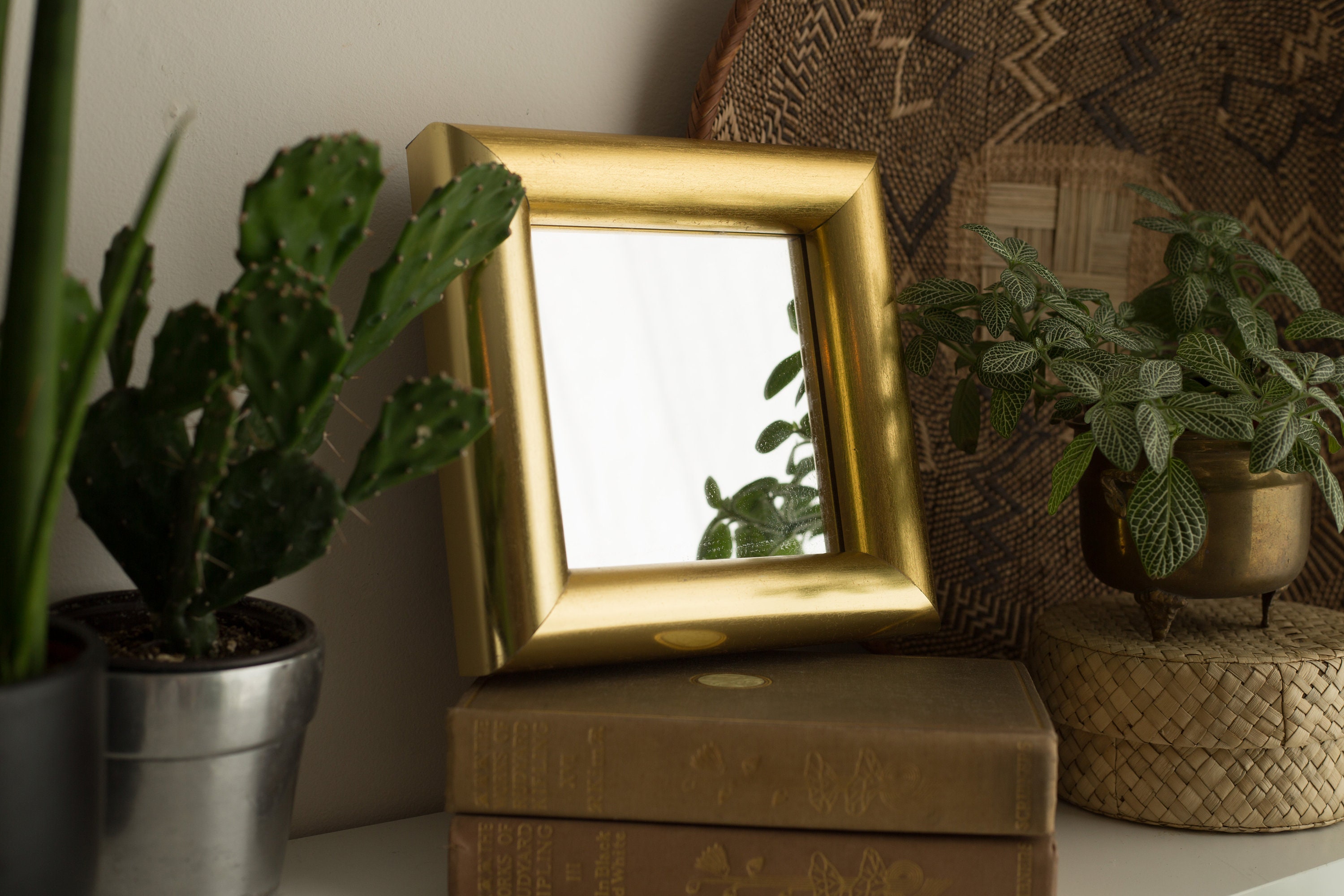 Vintage Gold Framed Mirror Small Metal Hollywood Regency Frame for