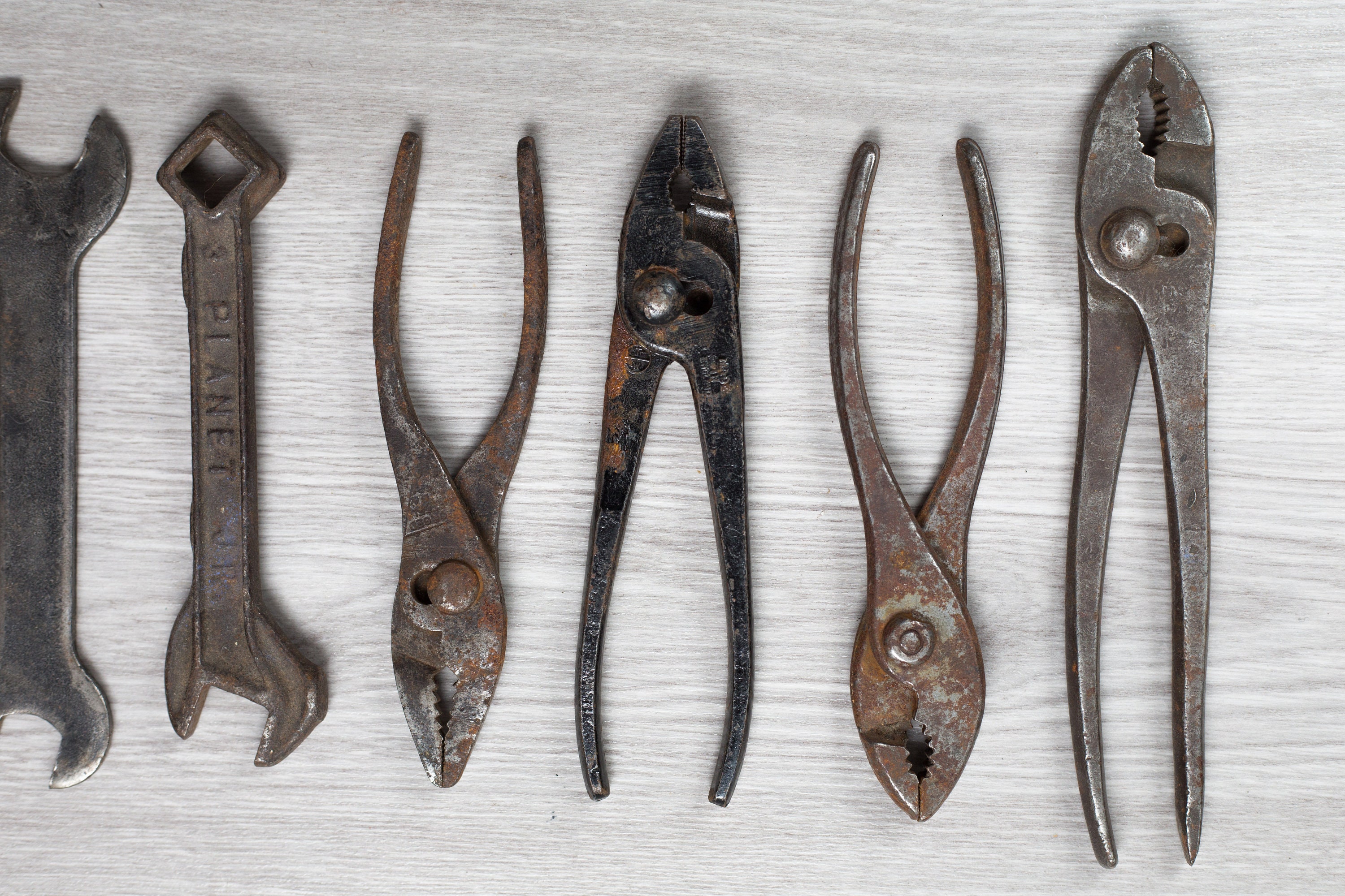 Vintage Wrench Set 13 Metal Wrenches and Pliers Antique Tools