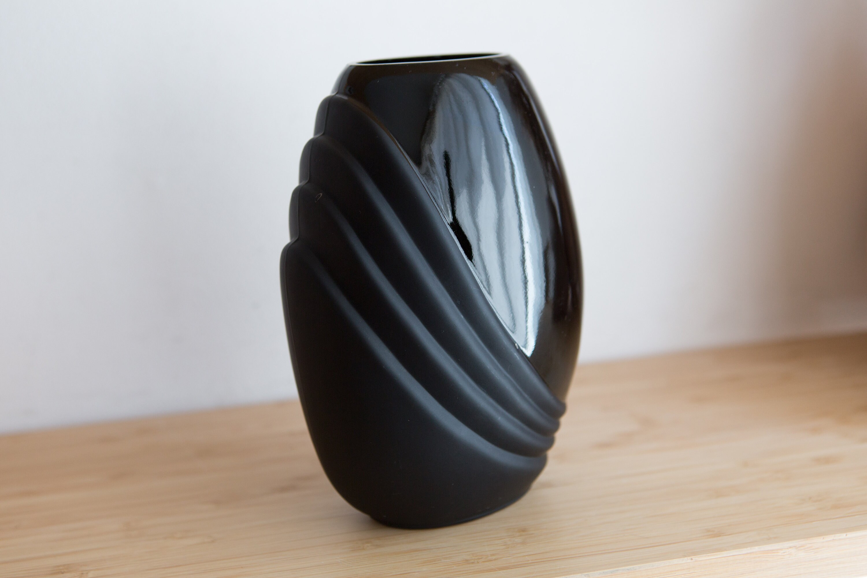 80's Art Deco Vase Vintage Black Flower Vase Retro Ceramic 1980's