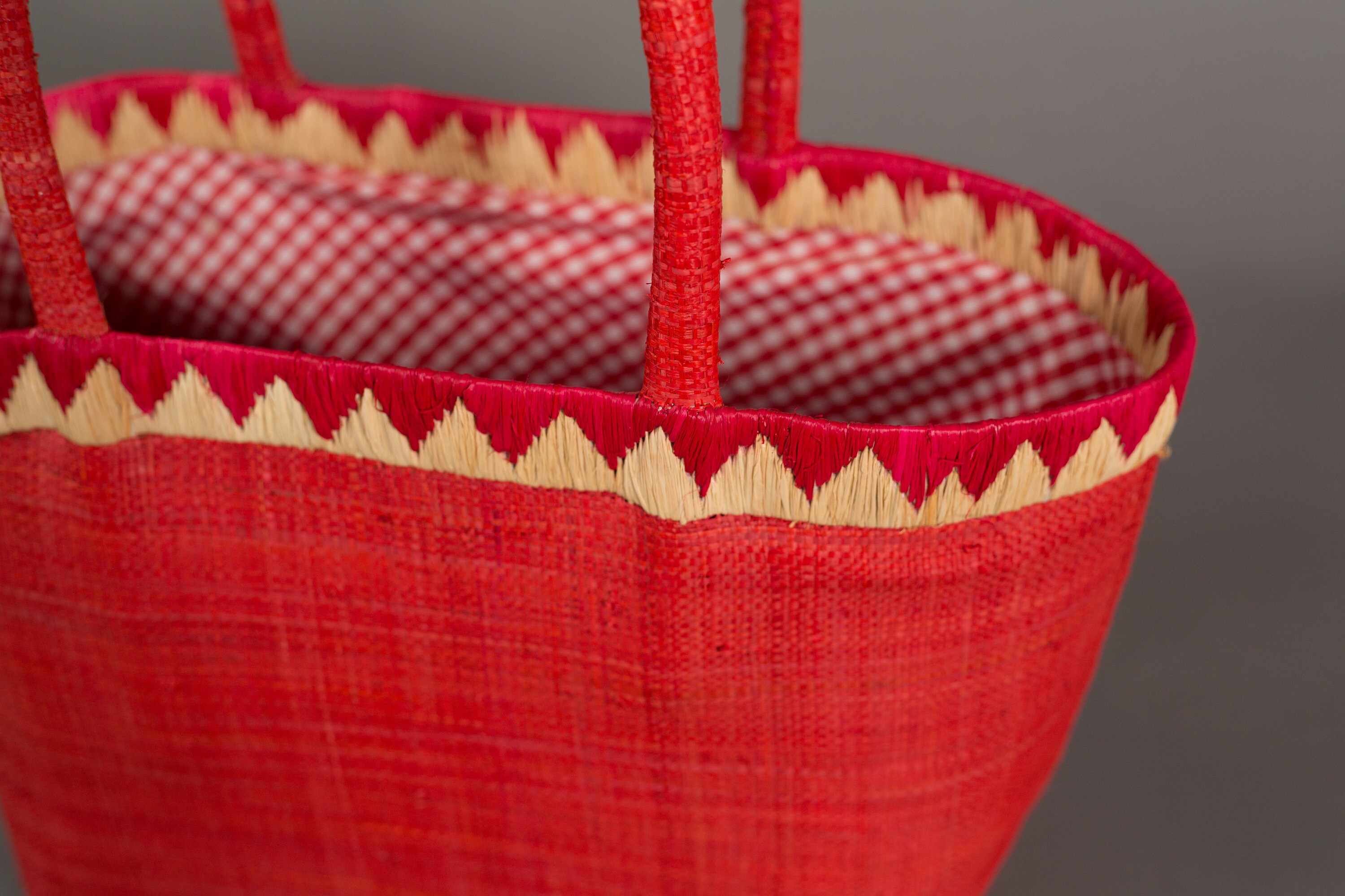 Vintage Red Basket Purse Woven Geometric Triangle Shape Basket