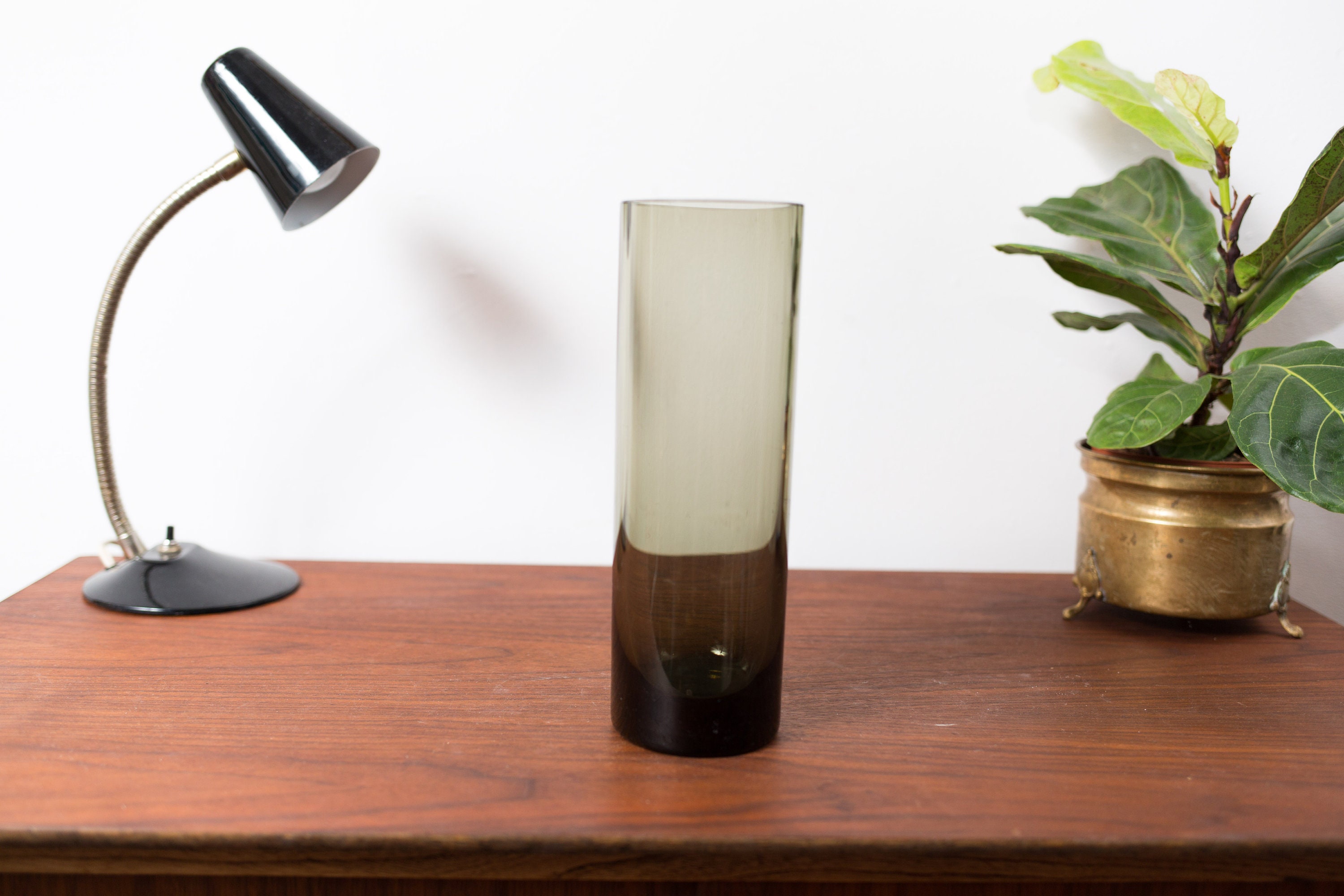 Smoke Grey Glass Vase Cylinder Gray Glass Flower Vase Mid Century